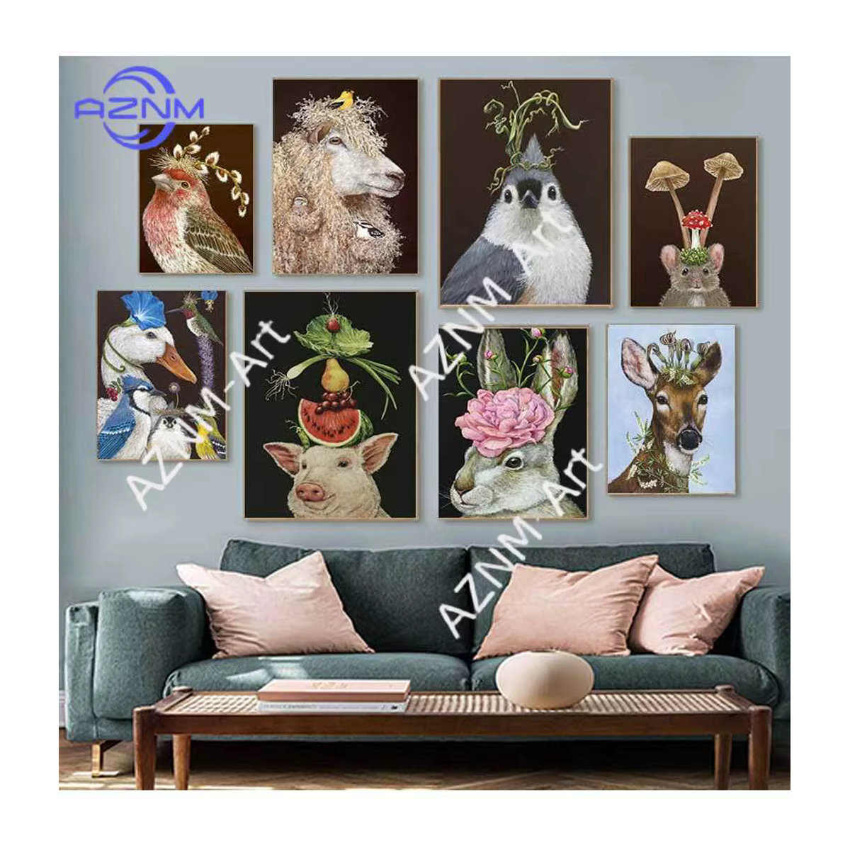 KAYOU Leinwandgemälde mit Tier-Motiven Kaninchen, Vogel, Ente und Schaf, mehrfarbig, Hochformat für deine Wanddekoration - Bild 2
