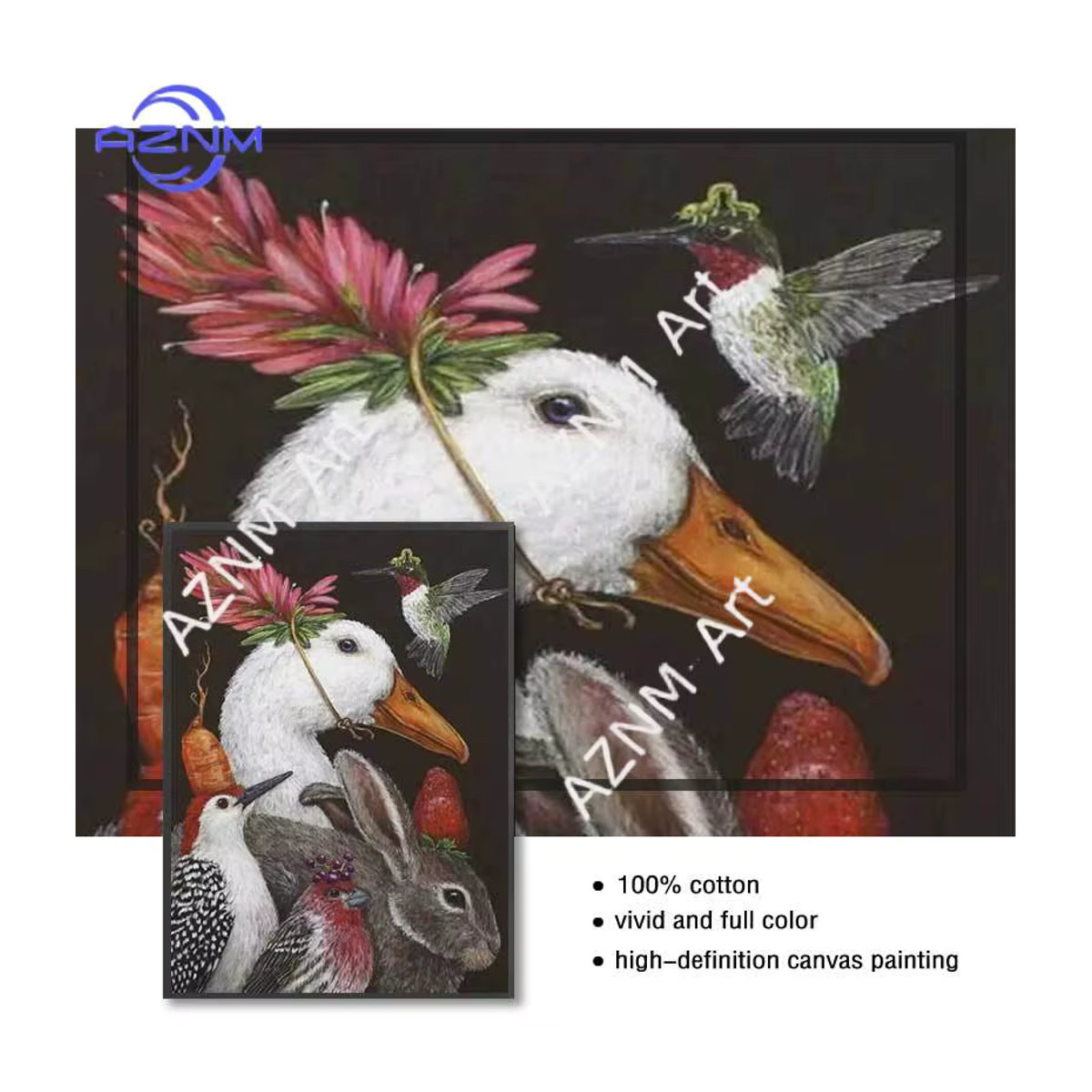 KAYOU Leinwandgemälde mit Tier-Motiven Kaninchen, Vogel, Ente und Schaf, mehrfarbig, Hochformat für deine Wanddekoration - Bild 4
