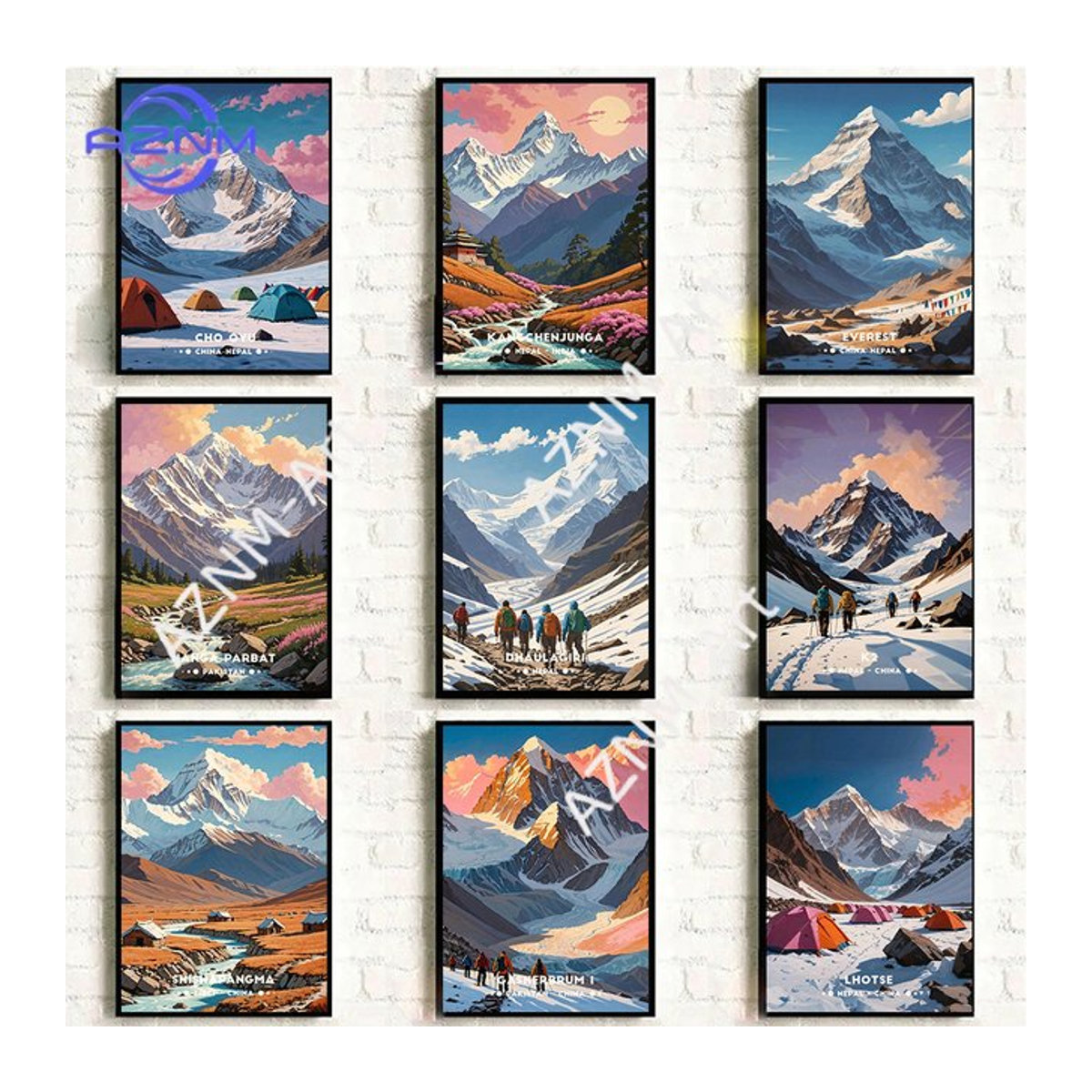 KAYOU Leinwandposter mit Bergkunst Lhotse Makalu Broad Peak in mehrfarbigem Hochformat zur Wandmontage - Bild 1