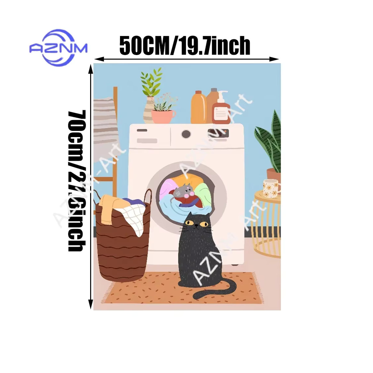 KAYOU Leinwandposter Schwarze Katze im Schaumbad, Abstraktes Wandbild für das Badezimmer, ungerahmt, Hochformat, Breite: 50 cm, Höhe: 70 cm - Bild 3