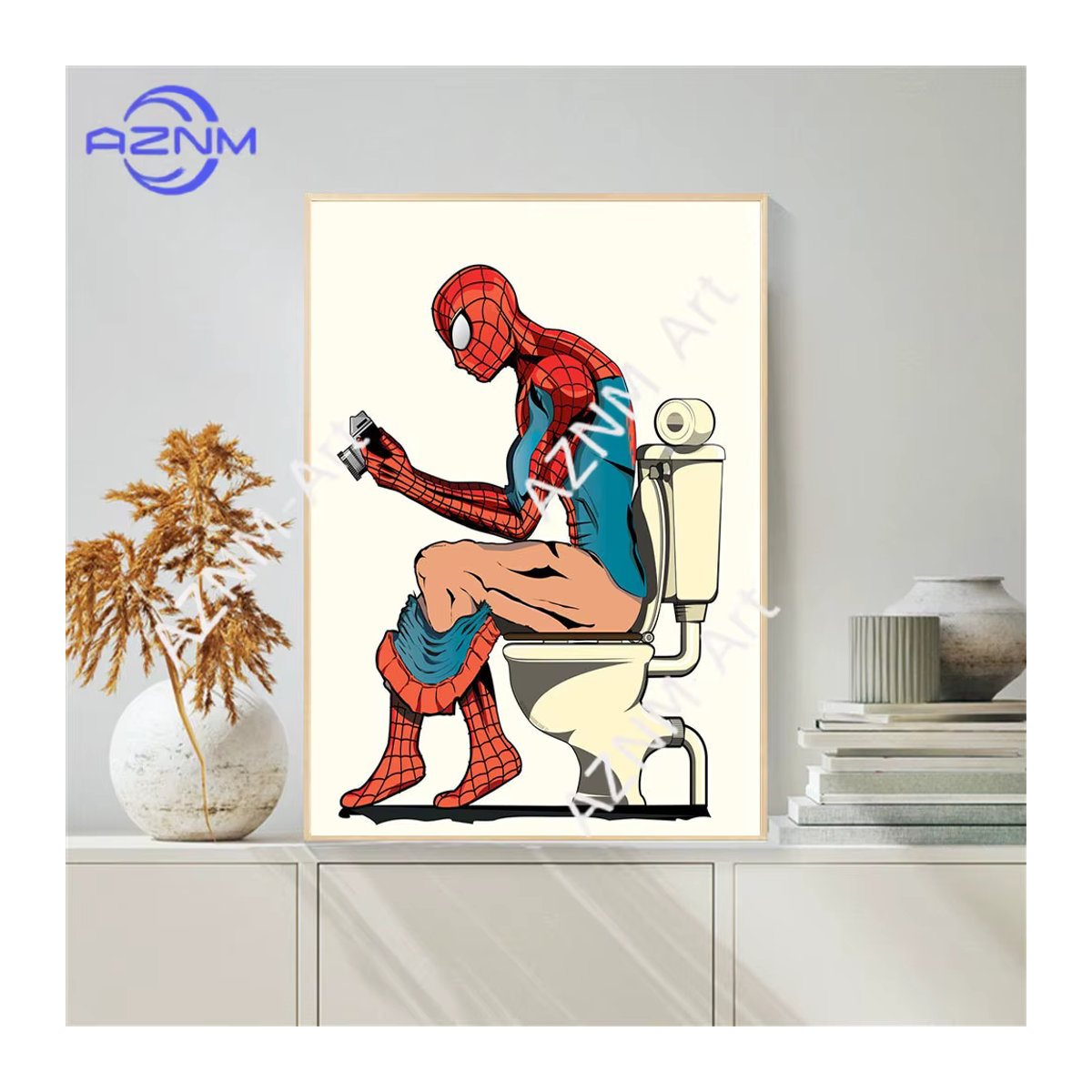 KAYOU Marvel Helden Wandkunst Leinwand mit Captain America und SpiderMan für das Badezimmer oder Kinderzimmer, mehrfarbig, Hochformat - Bild 2