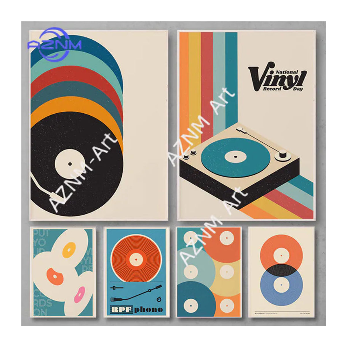 KAYOU Mid-Century Wandkunst: Abstraktes Retro Vinyl-Schallplatten-Poster in Mehrfarbig, Geometrisches Musik-Design auf Papier für deine Wanddekoration - Bild 1