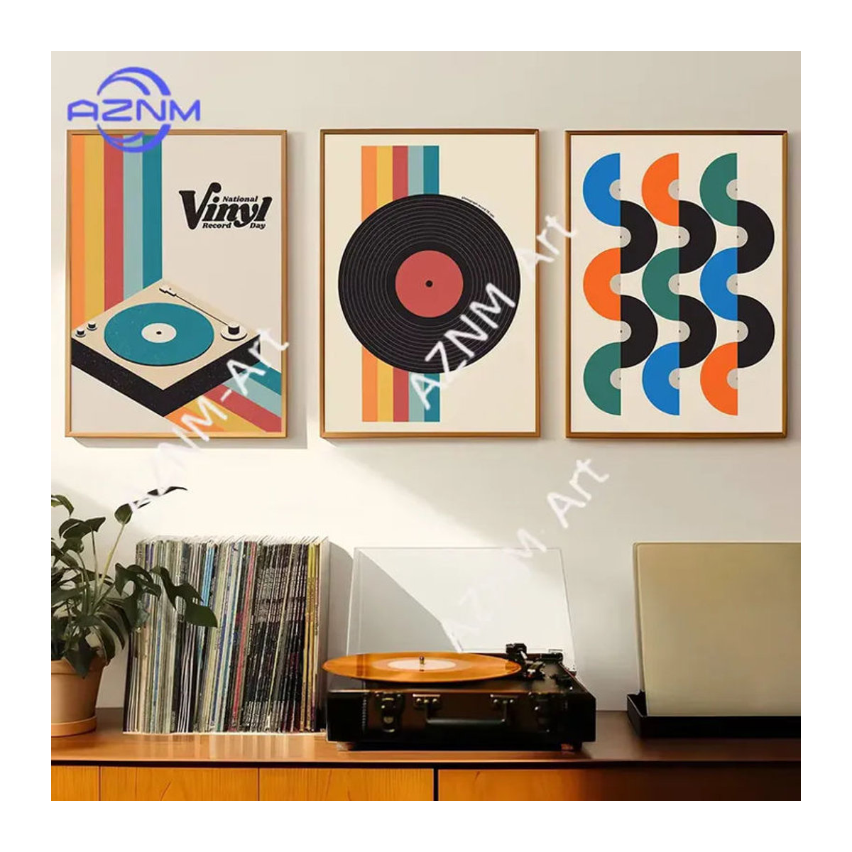 KAYOU Mid-Century Wandkunst: Abstraktes Retro Vinyl-Schallplatten-Poster in Mehrfarbig, Geometrisches Musik-Design auf Papier für deine Wanddekoration - Bild 2