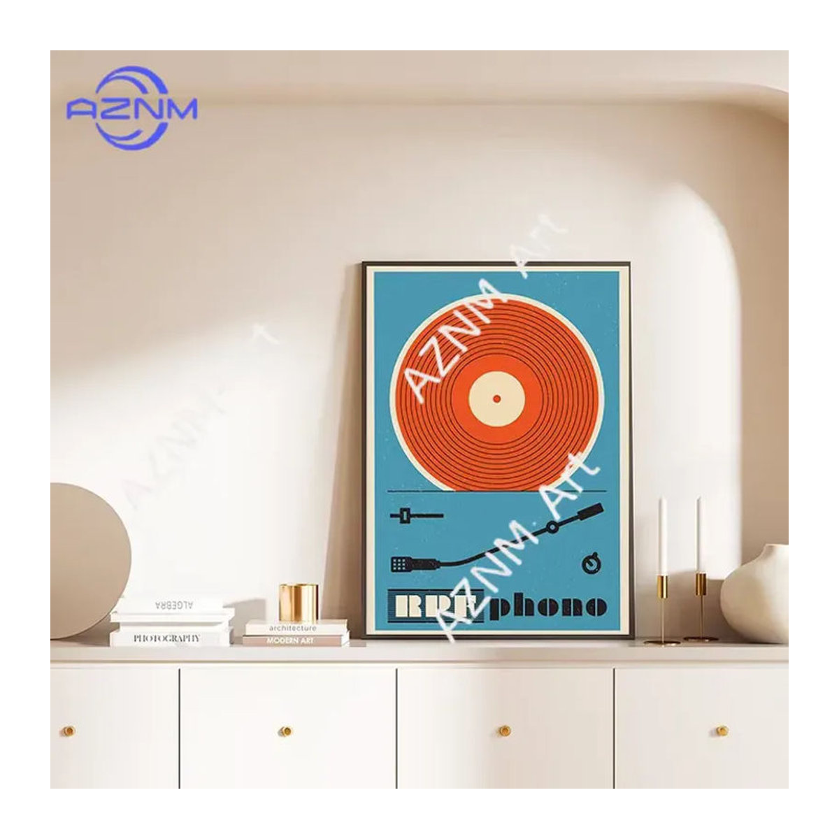 KAYOU Mid-Century Wandkunst: Abstraktes Retro Vinyl-Schallplatten-Poster in Mehrfarbig, Geometrisches Musik-Design auf Papier für deine Wanddekoration - Bild 3
