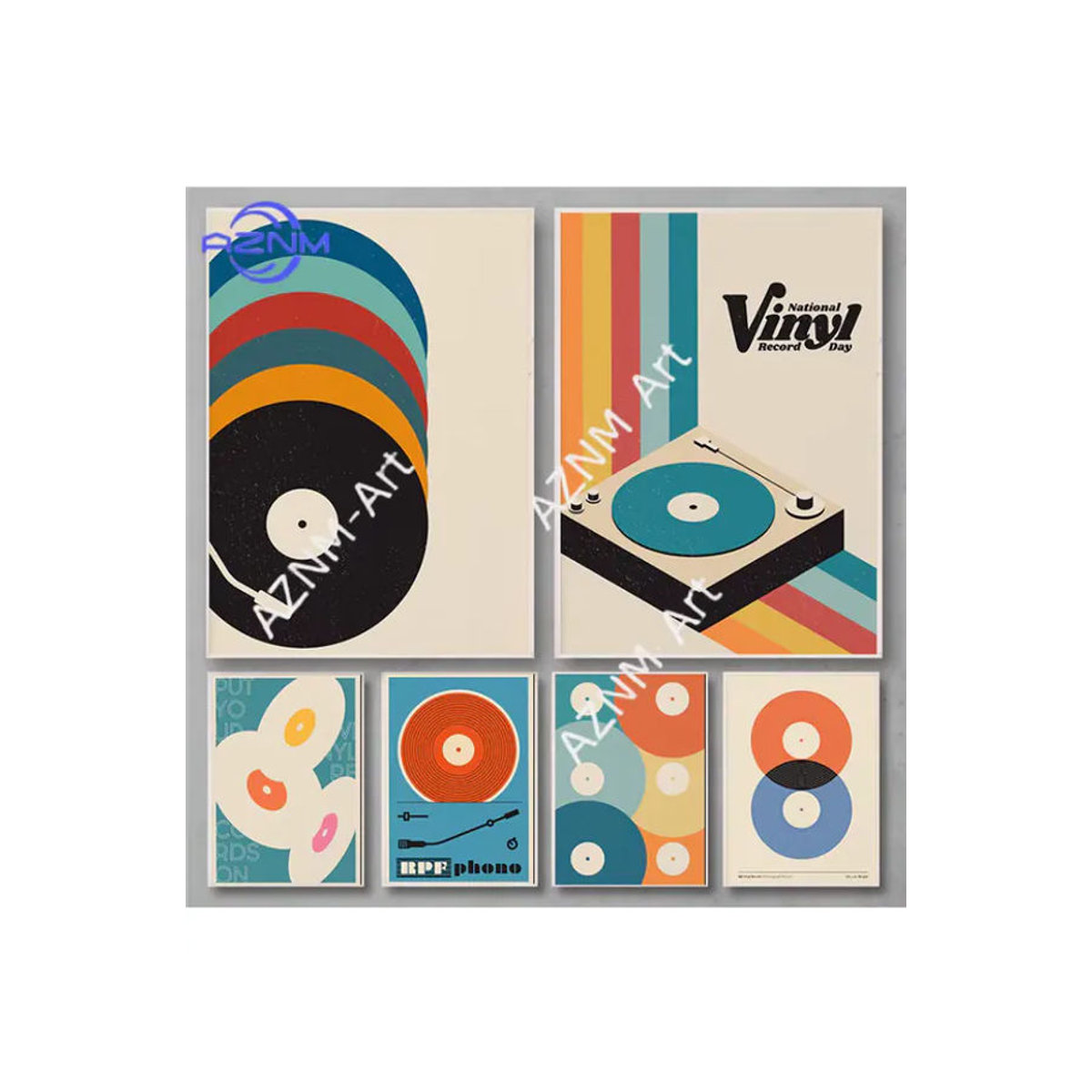KAYOU Mid-Century Wandkunst: Abstraktes Retro Vinyl-Schallplatten-Poster in Mehrfarbig, Geometrisches Musik-Design auf Papier für deine Wanddekoration - Bild 4