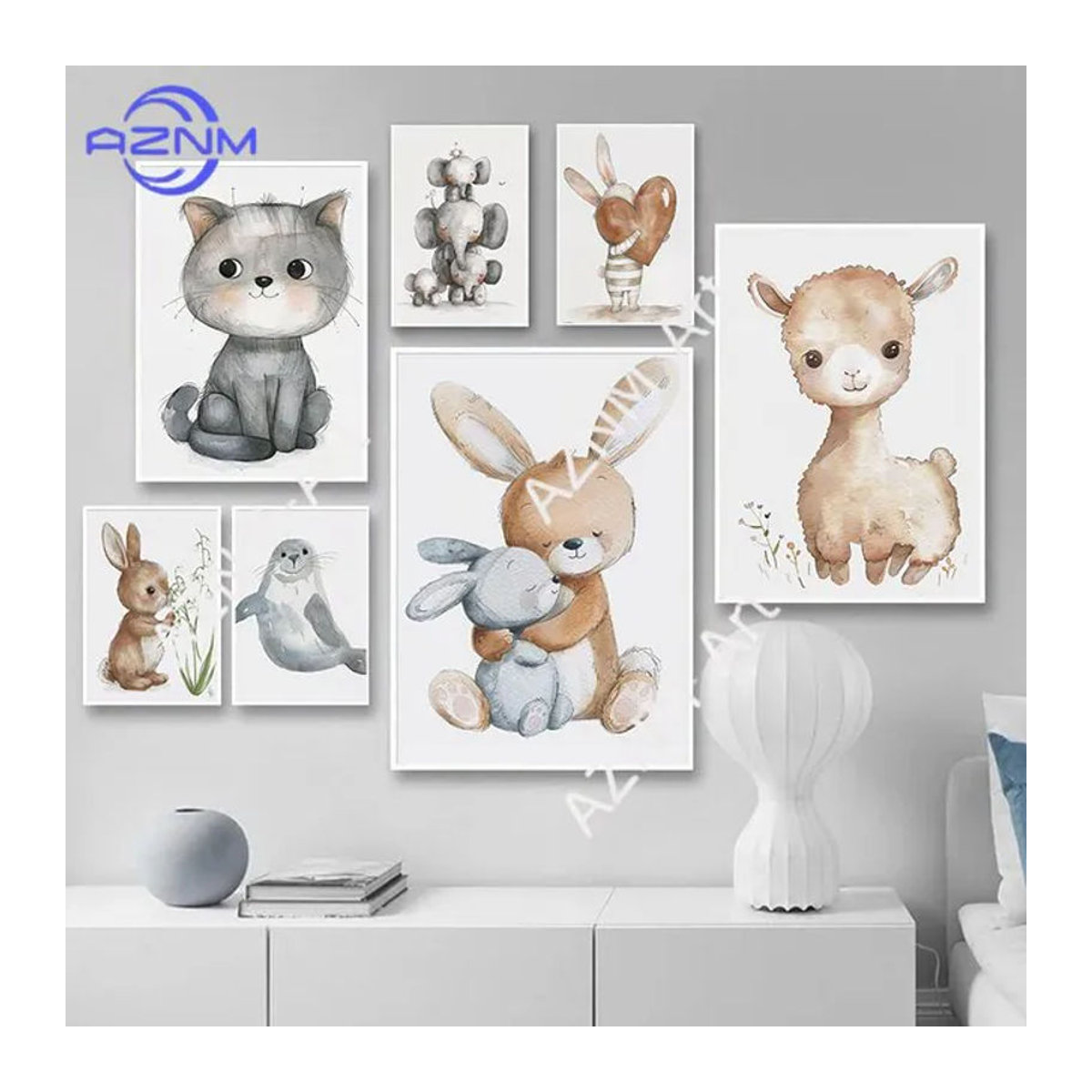 KAYOU Minimalistisches Cartoon-Tier Kunstposter als Leinwanddruck in Mehrfarbig für Kinderzimmer und Kindergarten als Wanddekoration im Hochformat - Bild 1