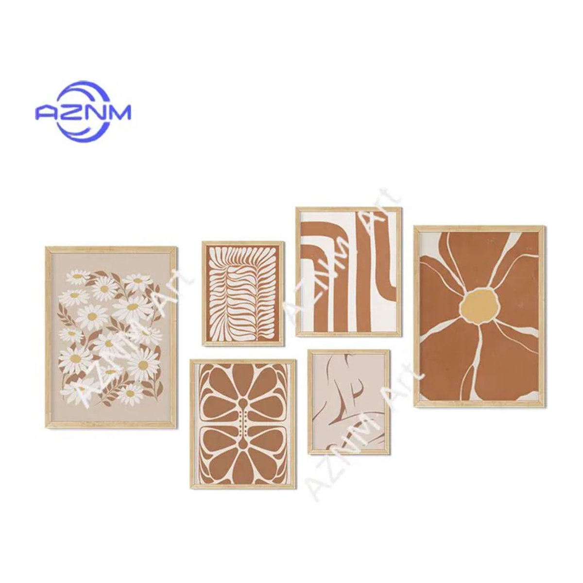 KAYOU Minimalistisches Leinwandgemälde mit abstrakten floralen Gänseblümchen in Beige, Rechteckiges Wandbild aus Holz für deine Dekoration - Bild 1