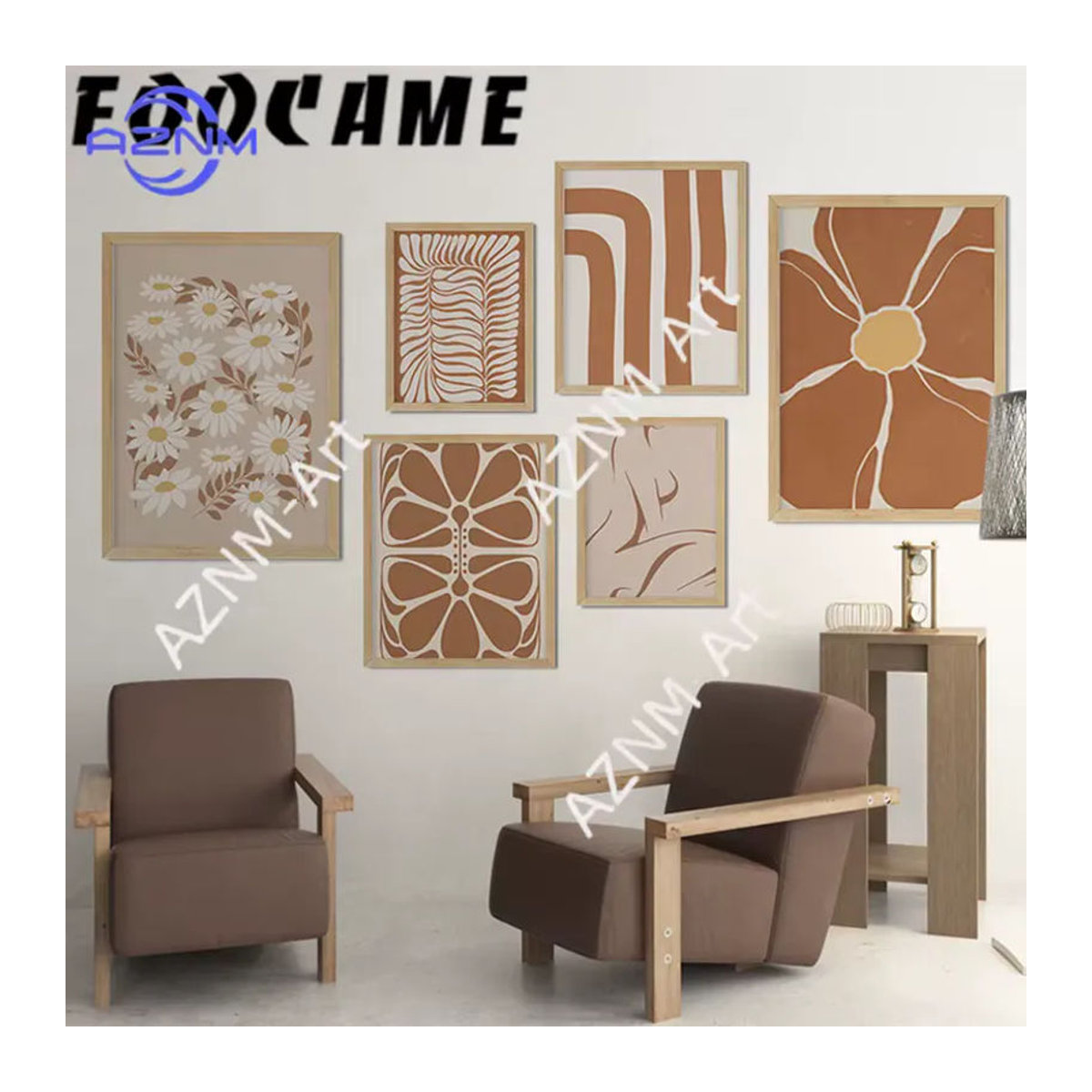 KAYOU Minimalistisches Leinwandgemälde mit abstrakten floralen Gänseblümchen in Beige, Rechteckiges Wandbild aus Holz für deine Dekoration - Bild 2