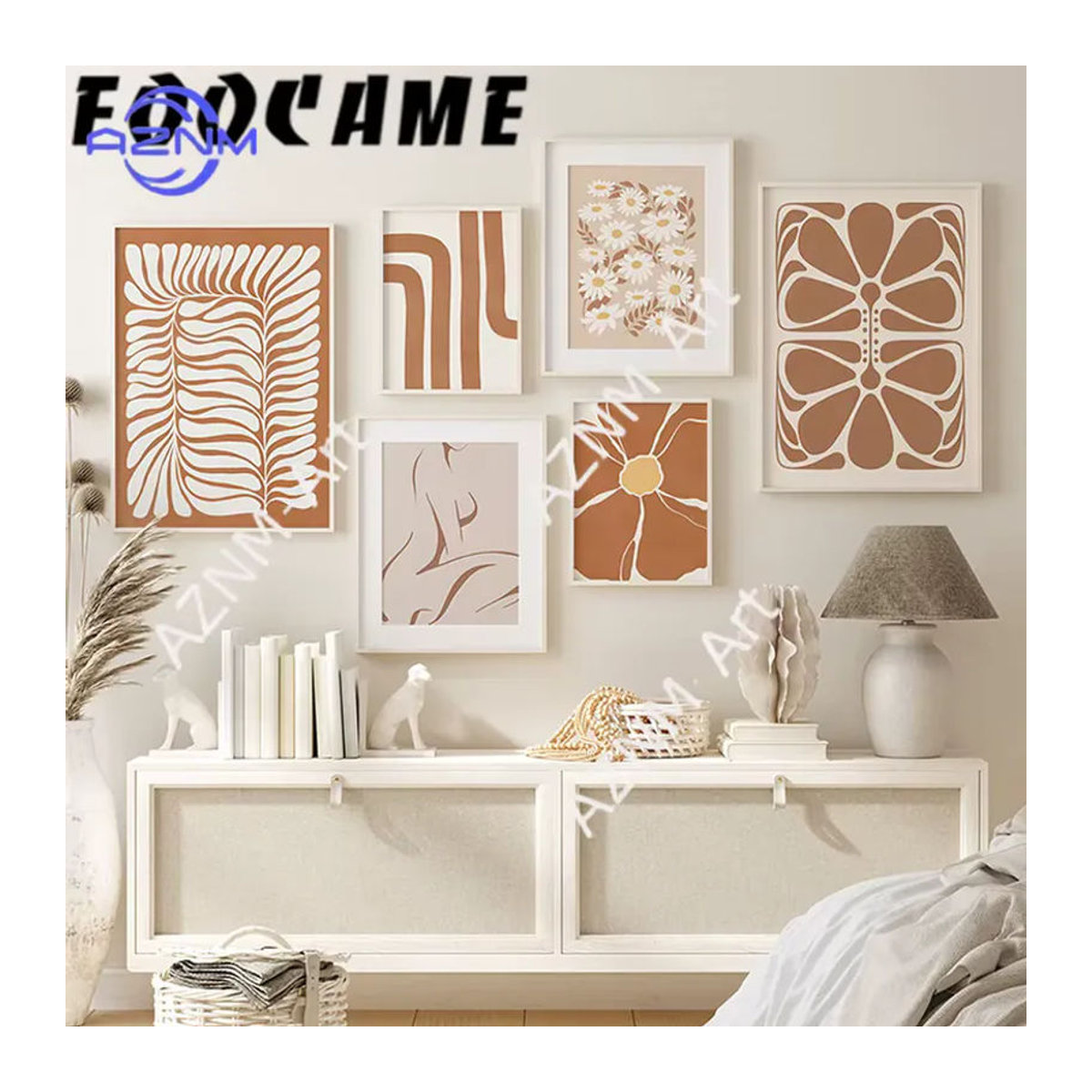 KAYOU Minimalistisches Leinwandgemälde mit abstrakten floralen Gänseblümchen in Beige, Rechteckiges Wandbild aus Holz für deine Dekoration - Bild 3