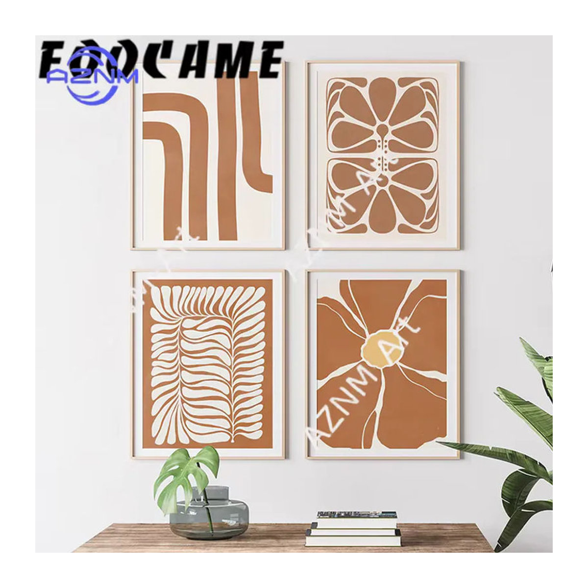 KAYOU Minimalistisches Leinwandgemälde mit abstrakten floralen Gänseblümchen in Beige, Rechteckiges Wandbild aus Holz für deine Dekoration - Bild 5