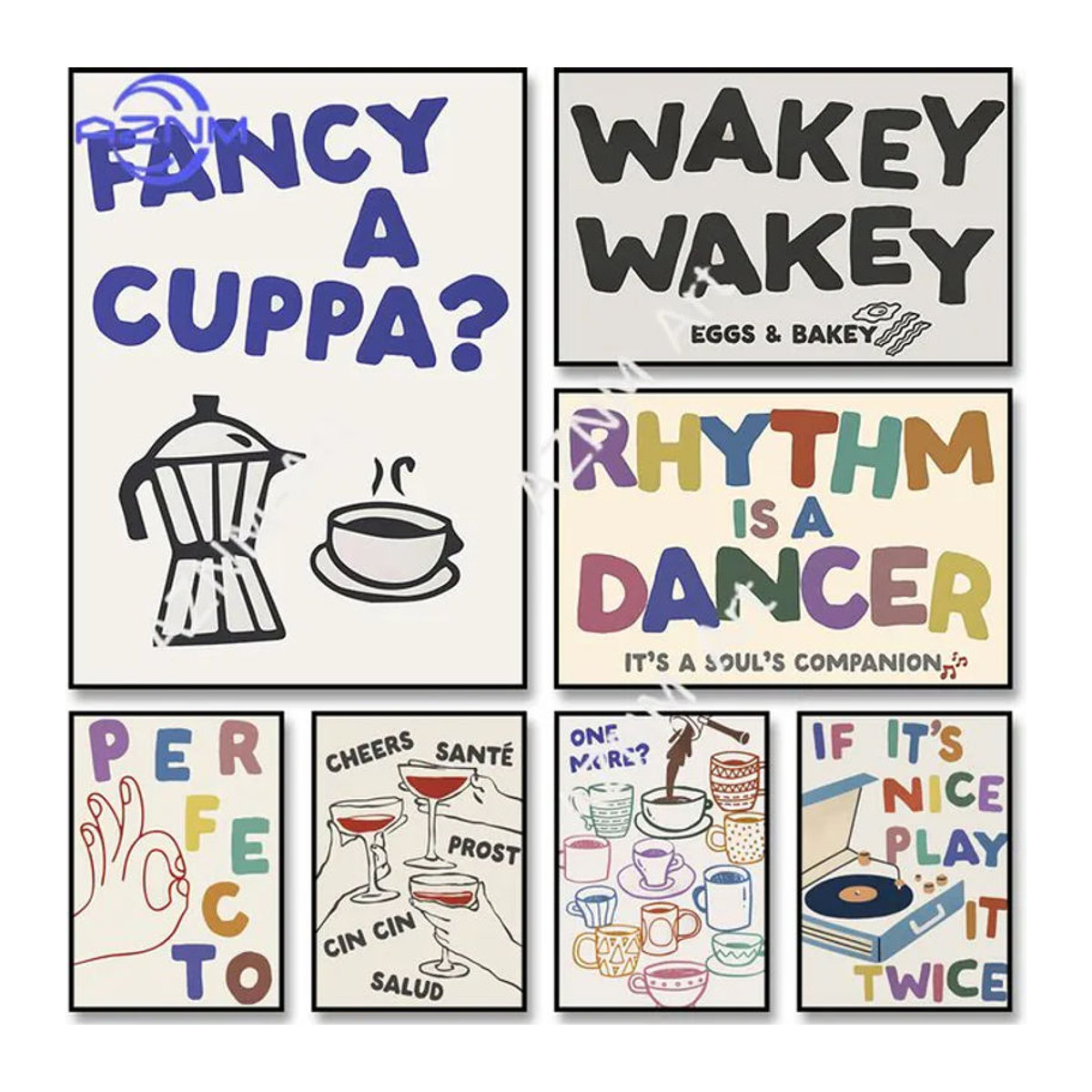 KAYOU Minimalistisches Typografie-Poster mit Kaffee-Zitat als Leinwand-Wandkunst in Weiß, Hochformat - Bild 1