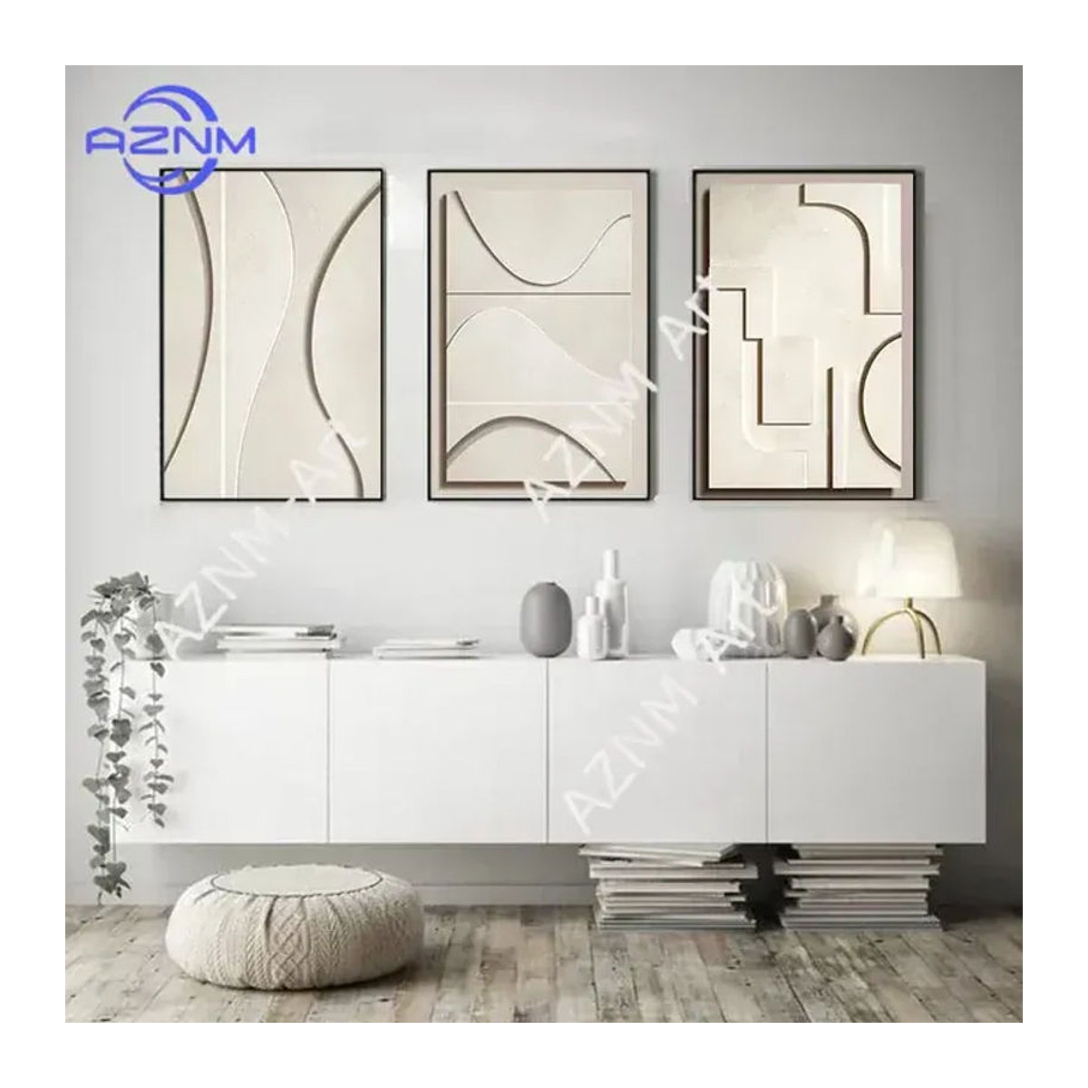 KAYOU Moderne Geometrische Wandkunst Beige Leinwandgemälde für Wohnzimmer und Schlafzimmer - Bild 1