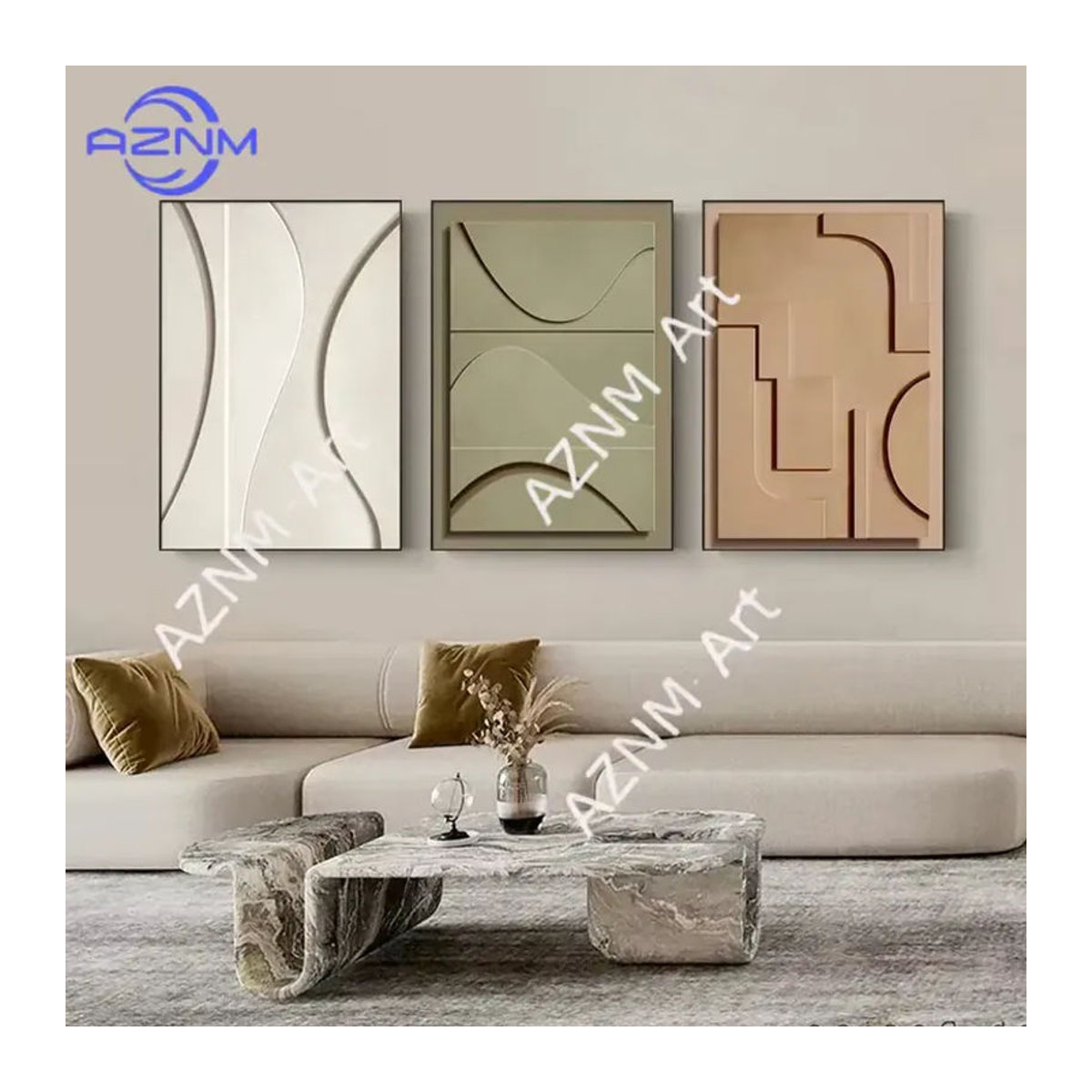 KAYOU Moderne Geometrische Wandkunst Beige Leinwandgemälde für Wohnzimmer und Schlafzimmer - Bild 2