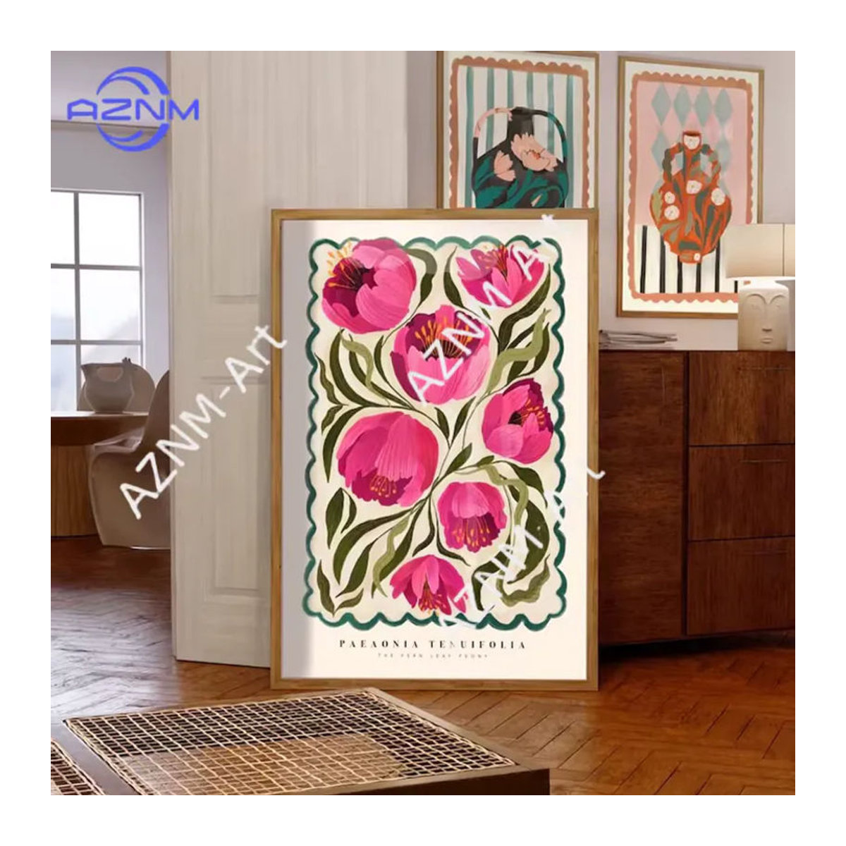 KAYOU Moderner Leinwand Kunstdruck Sommerpfingstrose Floral Mehrfarbig Hochformat - Bild 2