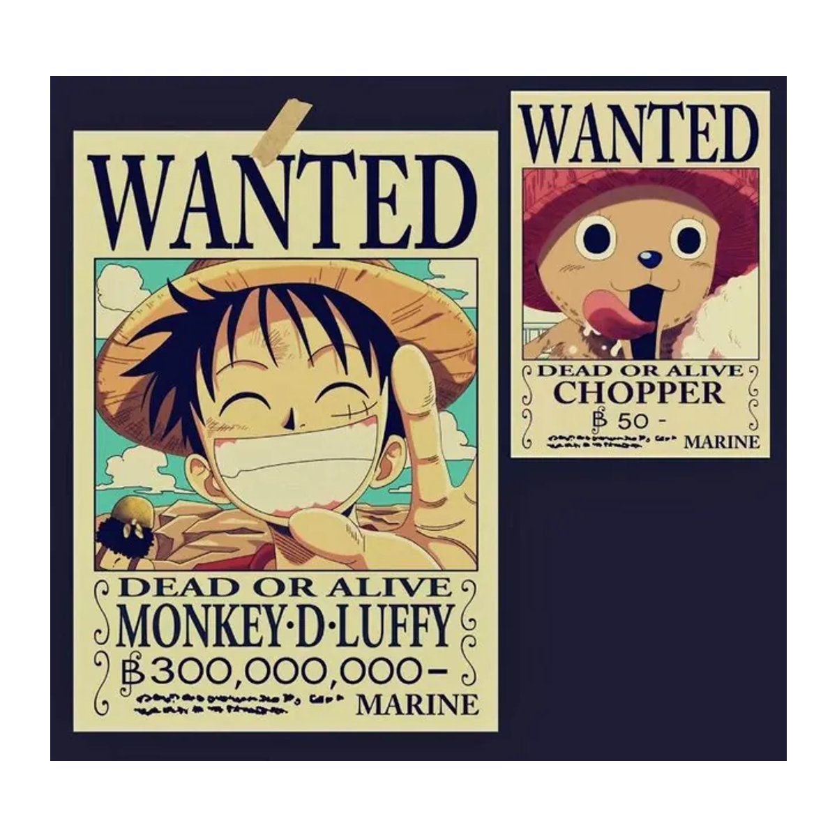 Kayou One Piece Wanted Poster Rahmenlose Dekorative Wandmalerei im Retro-Stil aus Papier, Beige - Bild 1