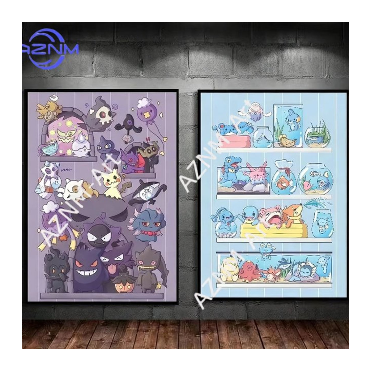 KAYOU Pokemon Leinwandgemälde mit Pikachu, Charizard, Gengar und Bulbasaur im Anime-Stil zur Wandmontage - Bild 1