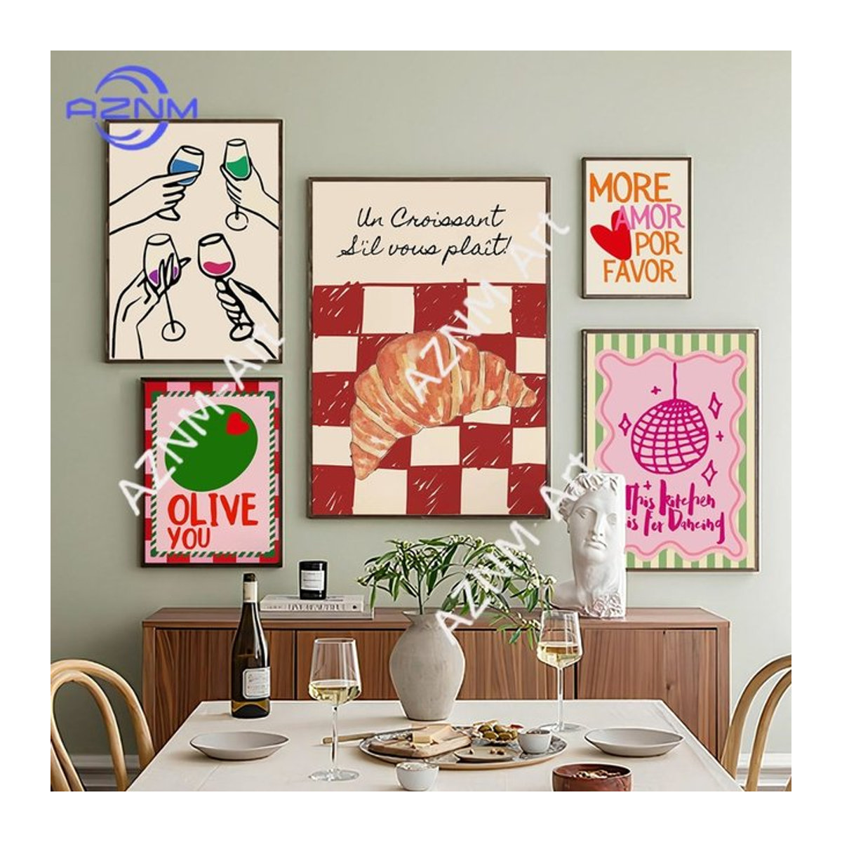 KAYOU Rahmenloses Leinwandgemälde More Love Croissant Chili Abstraktes Retro-Poster für deine Küchen- und Restaurantdekoration in Mehrfarbig - Bild 1