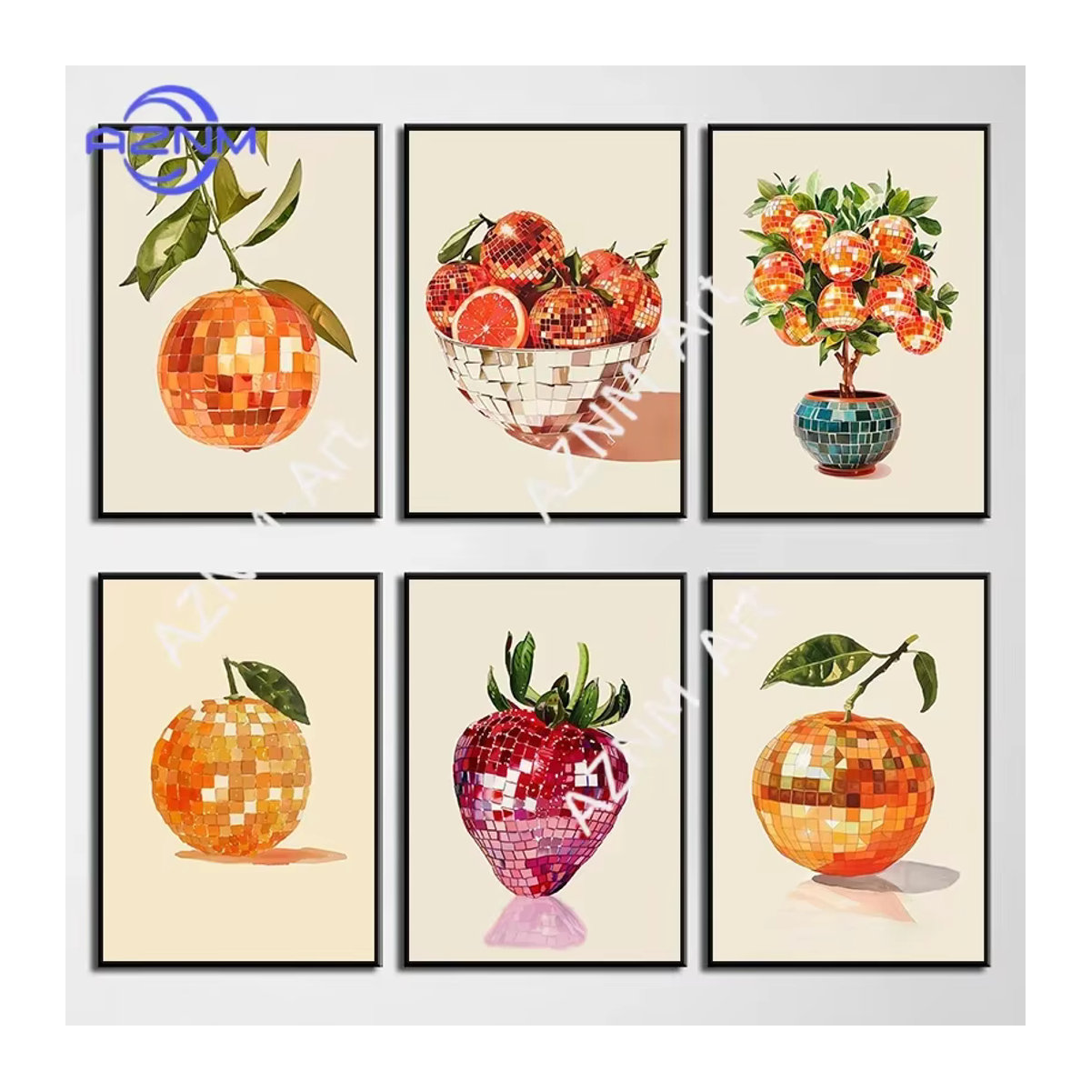 KAYOU Retro Orangen-Zitrusfrucht Wandkunst Leinwandgemälde im Hochformat, Mehrfarbig - Bild 2