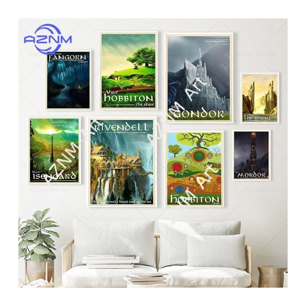 KAYOU Ring-Kunstposter Retro Reise Abstrakt Leinwand Vintage Film Mordor Schloss Gemälde Wandbild mehrfarbig - Bild 1