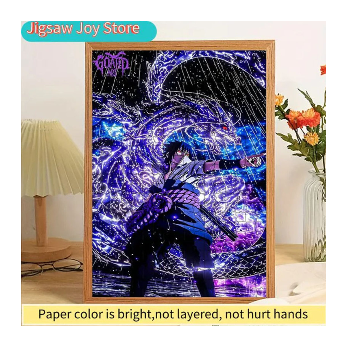 KAYOU Sasuke Uchiha Papierpuzzle mit lila Susanoo und kosmischem Hintergrund in Schwarz und Lila - Bild 1