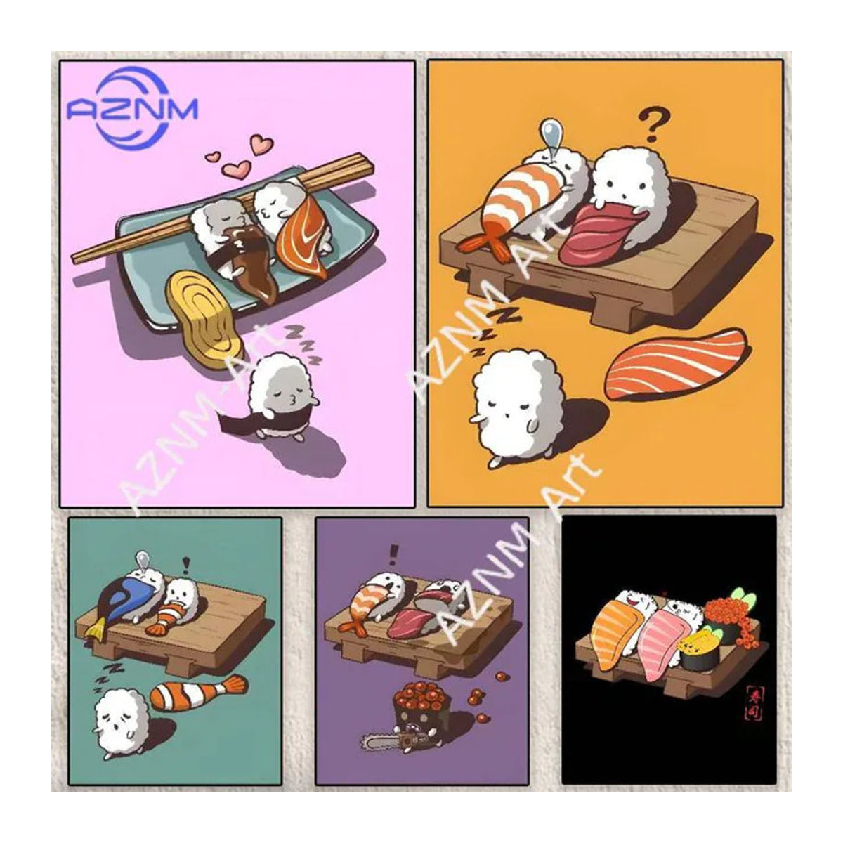 KAYOU Sushi Foodie Cartoon Wandkunst-Poster, moderner wasserfester selbstklebender Wandaufkleber in Rosa für deine ästhetische Dekoration - Bild 1