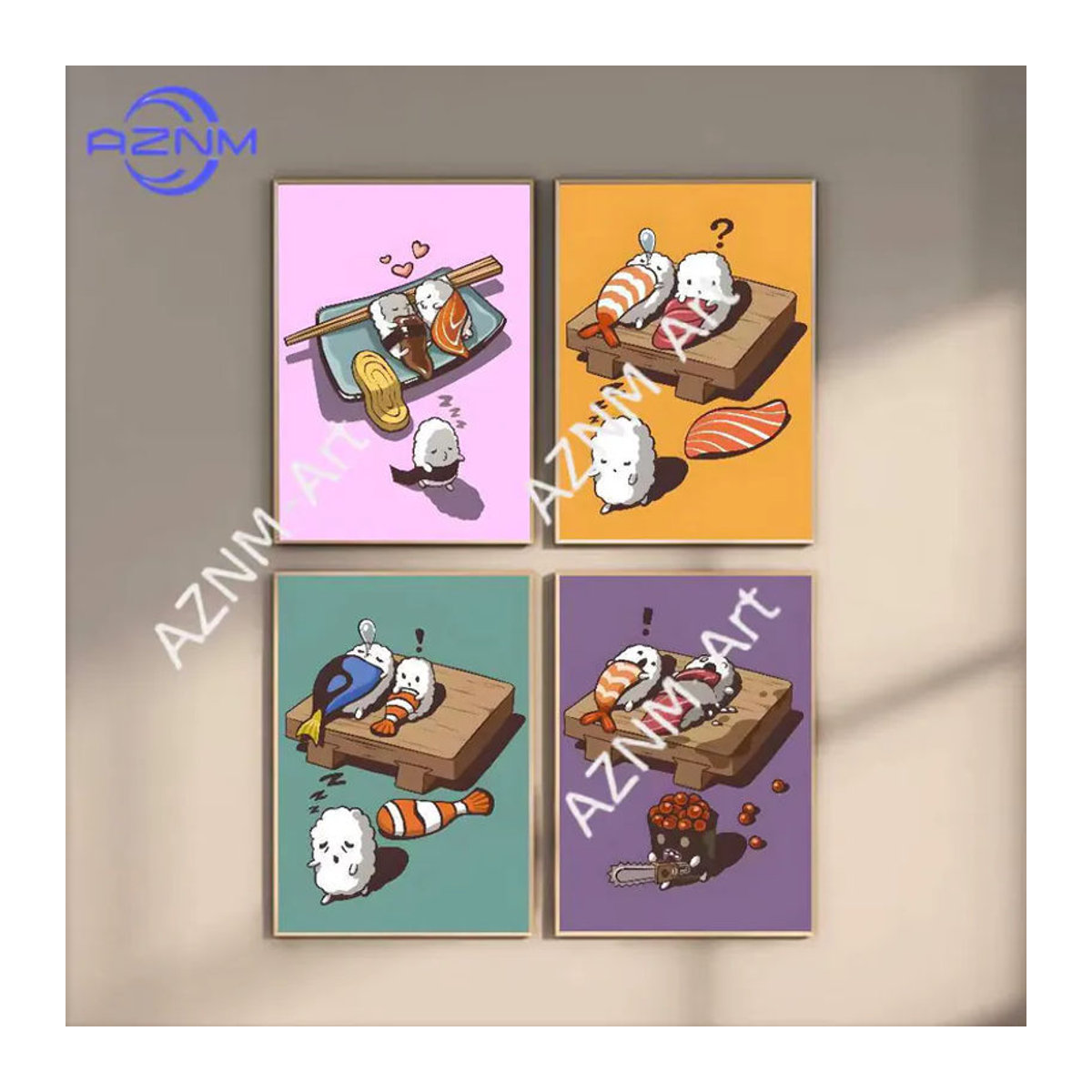 KAYOU Sushi Foodie Cartoon Wandkunst-Poster, moderner wasserfester selbstklebender Wandaufkleber in Rosa für deine ästhetische Dekoration - Bild 2