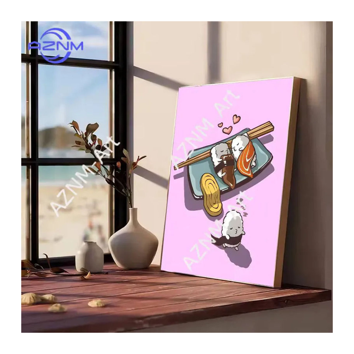 KAYOU Sushi Foodie Cartoon Wandkunst-Poster, moderner wasserfester selbstklebender Wandaufkleber in Rosa für deine ästhetische Dekoration - Bild 3