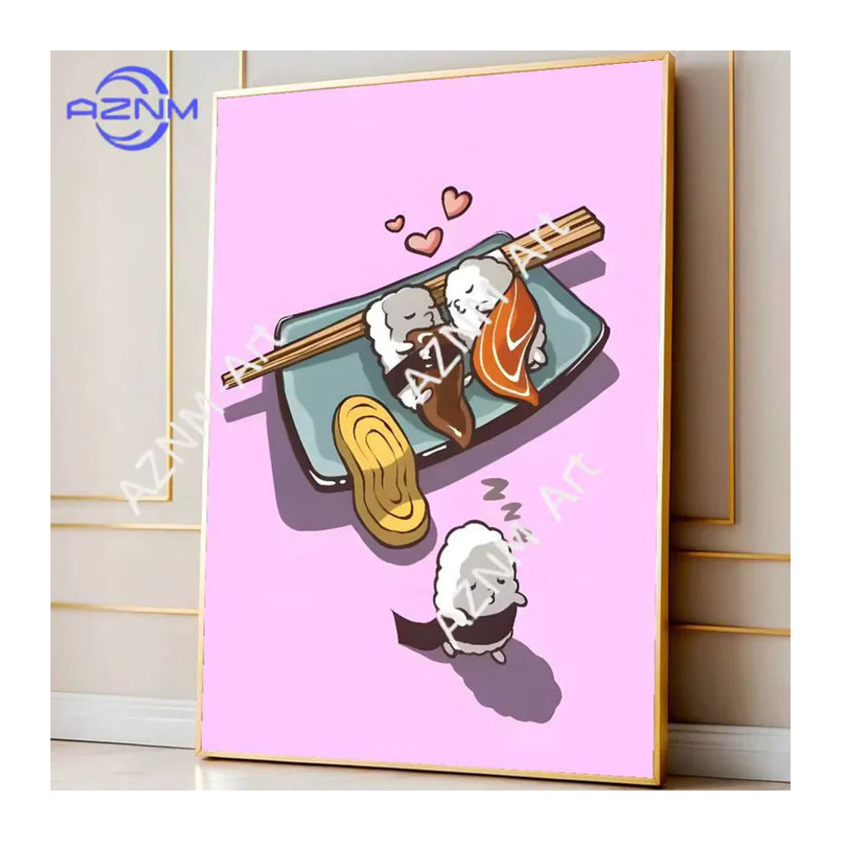 KAYOU Sushi Foodie Cartoon Wandkunst-Poster, moderner wasserfester selbstklebender Wandaufkleber in Rosa für deine ästhetische Dekoration - Bild 4