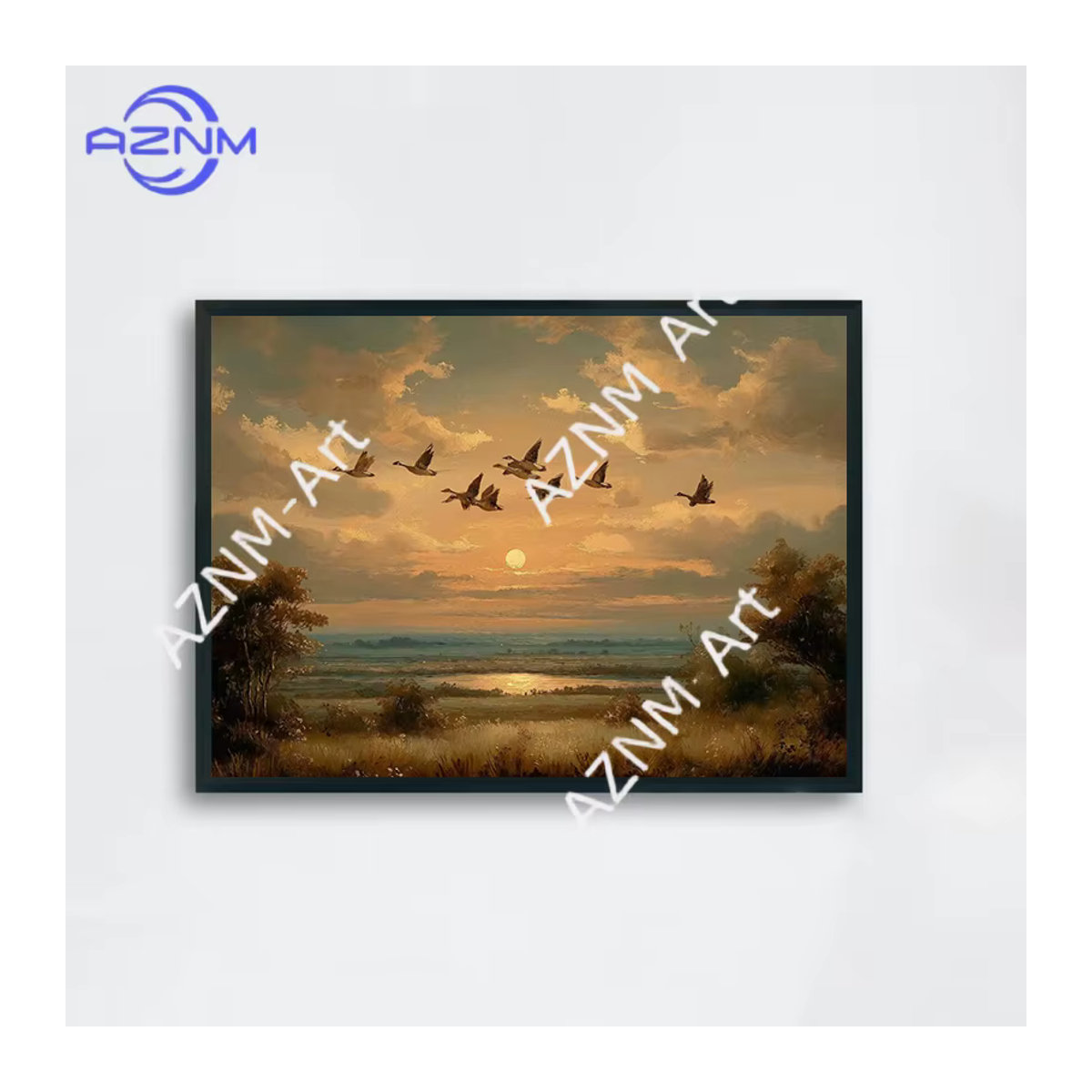KAYOU Vintage-Ölgemälde Herbstliche Landschaft mit Bäumen und Feldern als mehrfarbiger Leinwanddruck im Querformat zur Wandmontage - Bild 2