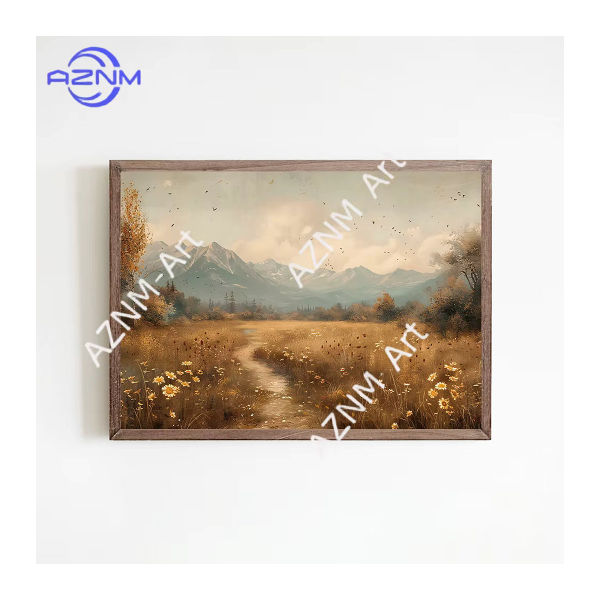 KAYOU Vintage-Ölgemälde Herbstliche Landschaft mit Bäumen und Feldern als mehrfarbiger Leinwanddruck im Querformat zur Wandmontage - Bild 3