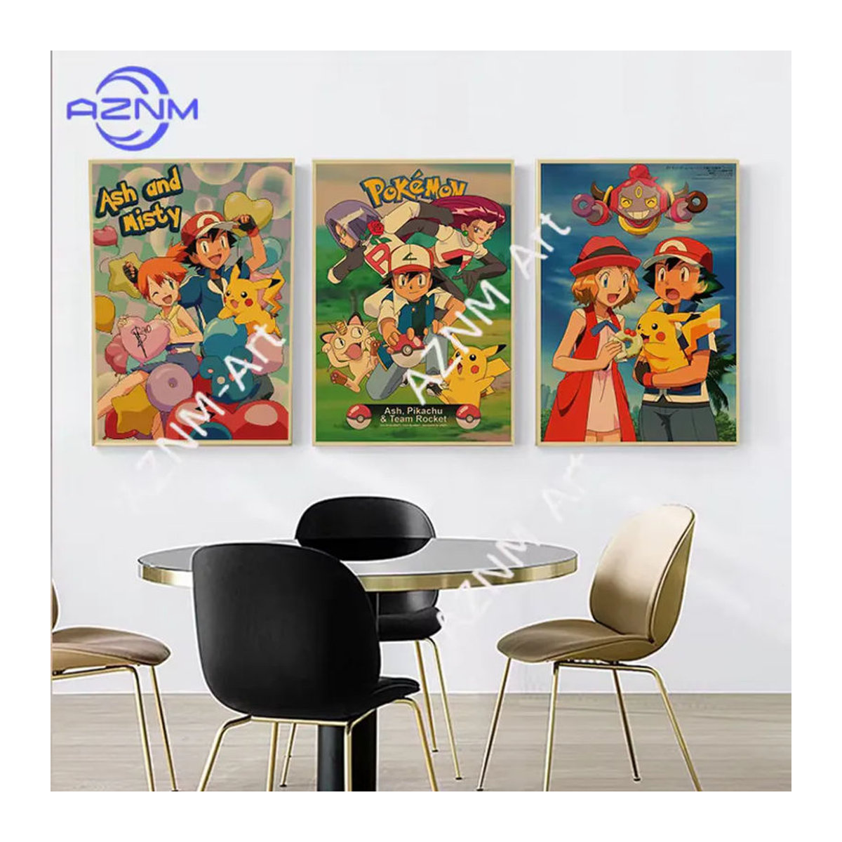 KAYOU Vintage Pokemon Leinwandgemälde mit Pikachu und Bulbasaur als mehrfarbiges Wandbild für die Kinderzimmer Dekoration - Bild 2