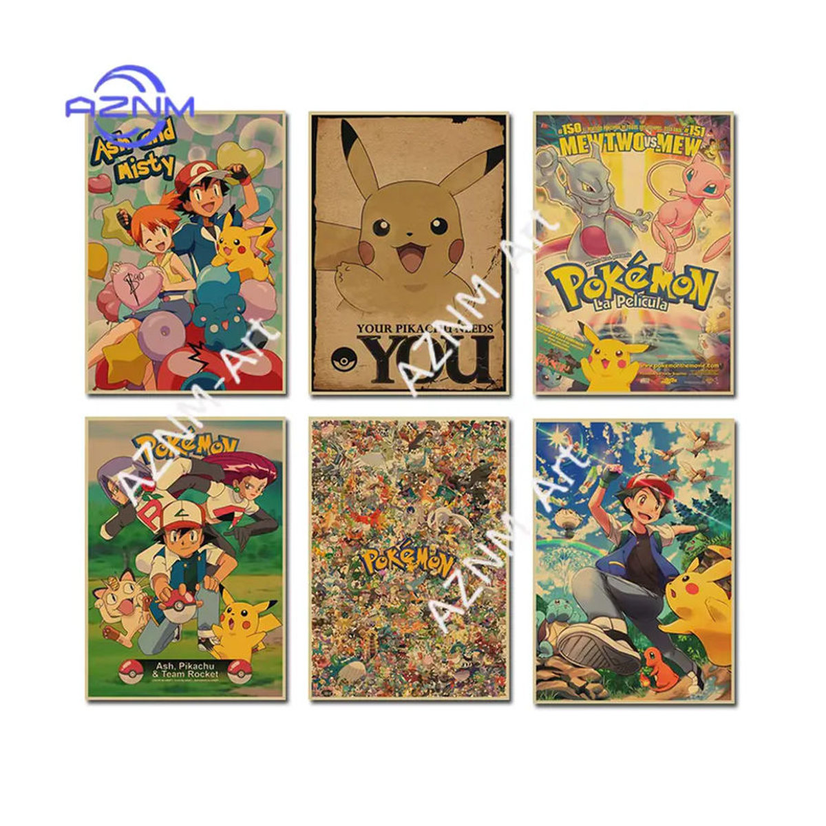 KAYOU Vintage Pokemon Leinwandgemälde mit Pikachu und Bulbasaur als mehrfarbiges Wandbild für die Kinderzimmer Dekoration - Bild 4