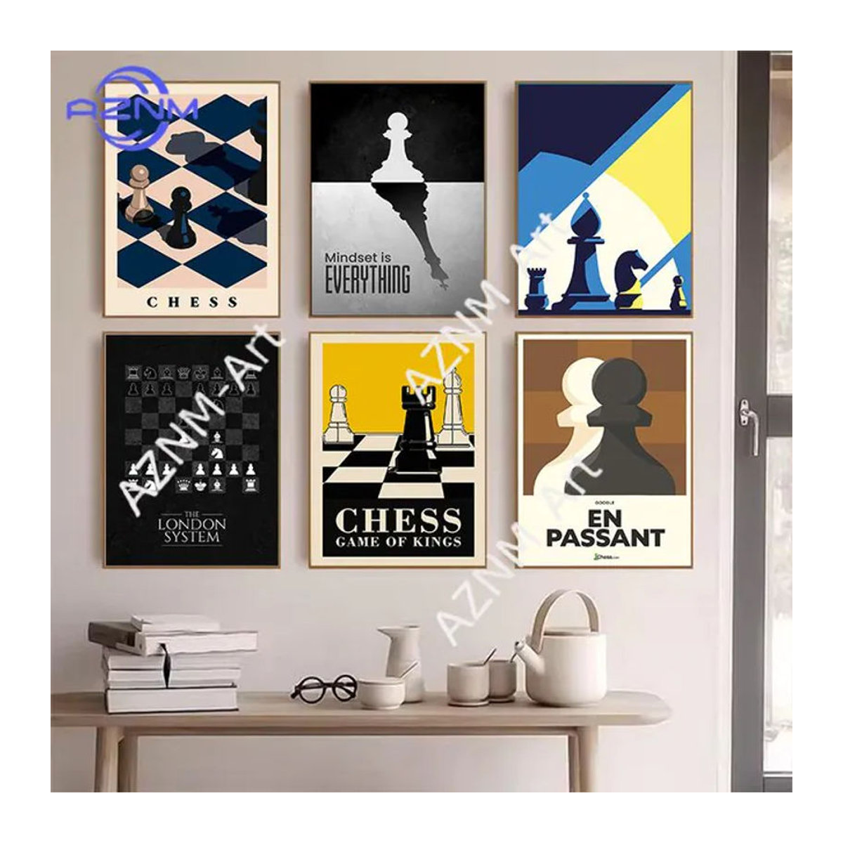 KAYOU Vintage Schach Leinwand-Poster Abstrakt und Geometrisch in Mehrfarbig für deine Wanddekoration - Bild 1
