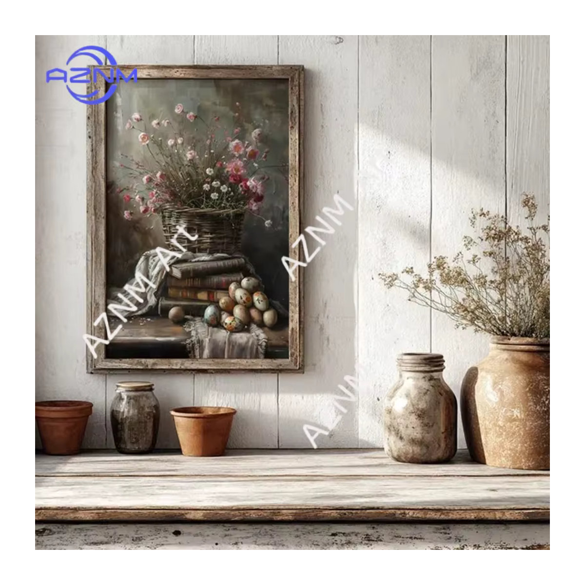 KAYOU Vintage Wanddekoration mit floralem Design für Ostern, mehrfarbig, Holz, Hochformat - Bild 2