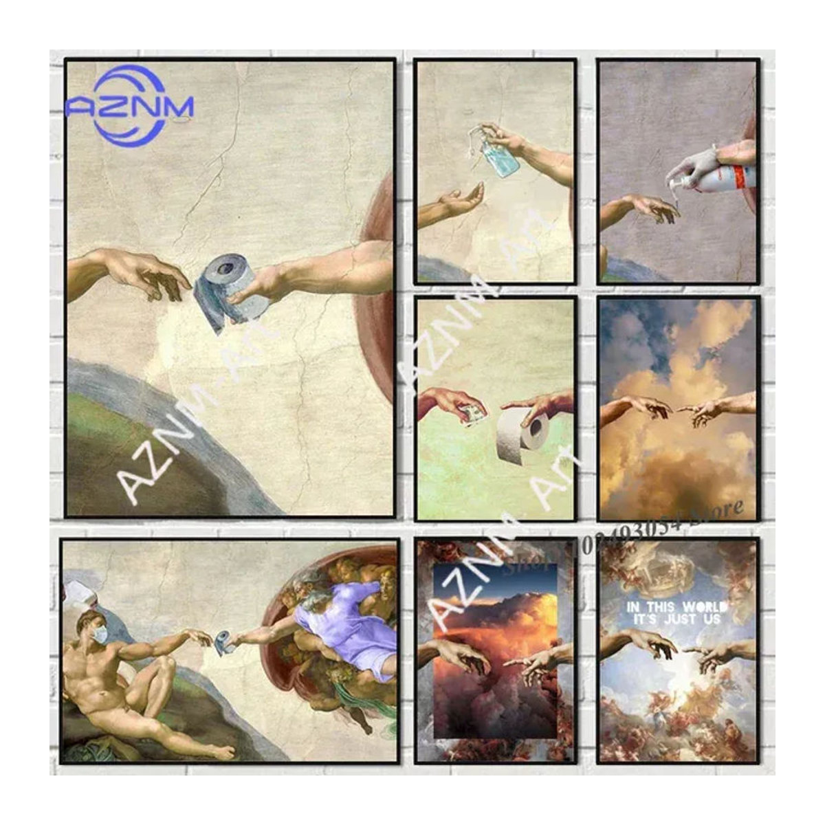 KAYOU Wandkunst Hand Gottes und Adam Leinwanddruck im Vintage-Stil, mehrfarbig, Hochformat - Bild 1