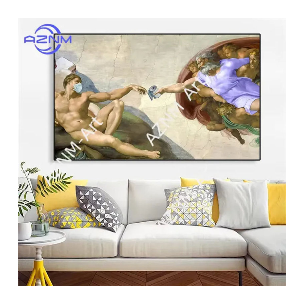 KAYOU Wandkunst Hand Gottes und Adam Leinwanddruck im Vintage-Stil, mehrfarbig, Hochformat - Bild 2
