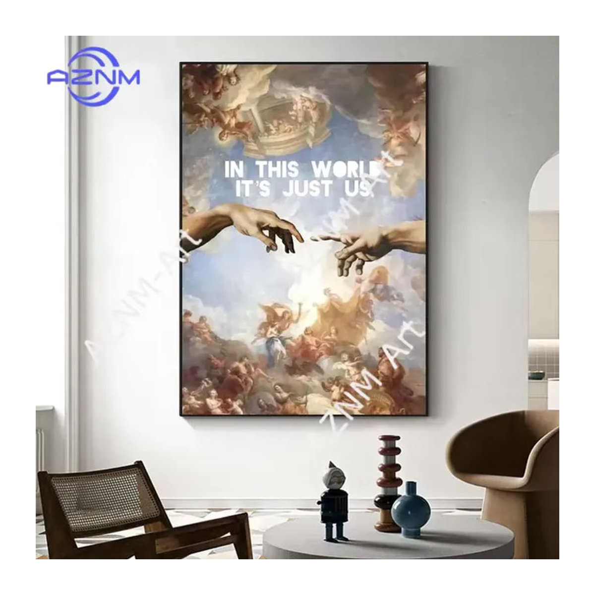 KAYOU Wandkunst Hand Gottes und Adam Leinwanddruck im Vintage-Stil, mehrfarbig, Hochformat - Bild 3