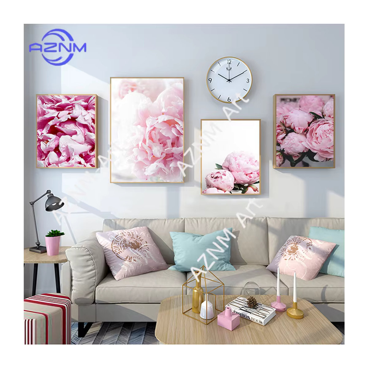 KAYOU Wandkunst Leinwandbild mit rosa Pfingstrosen im skandinavischen Design, florales Wandgemälde in Hochformat und rechteckiger Form, rahmenlos - Bild 2