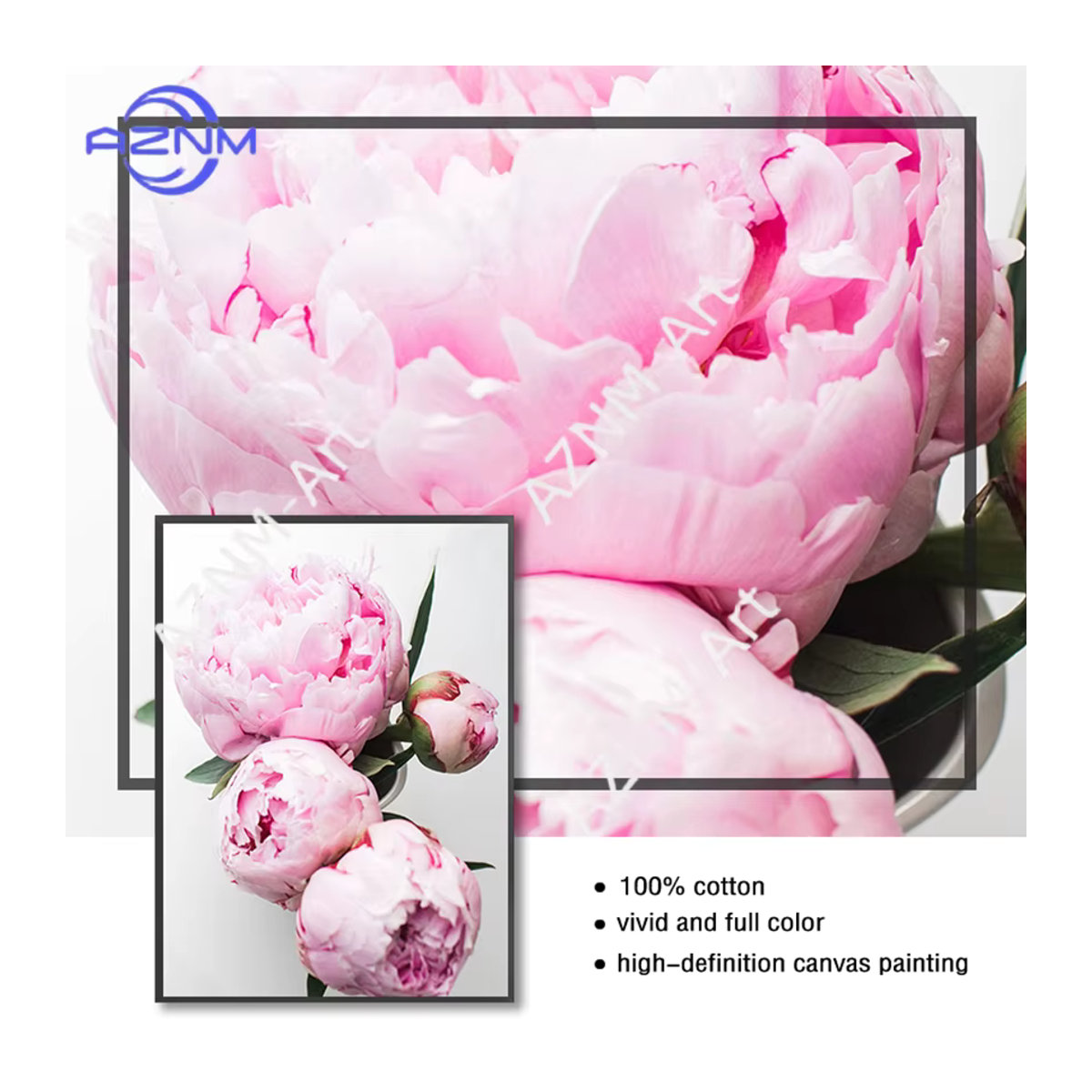 KAYOU Wandkunst Leinwandbild mit rosa Pfingstrosen im skandinavischen Design, florales Wandgemälde in Hochformat und rechteckiger Form, rahmenlos - Bild 3
