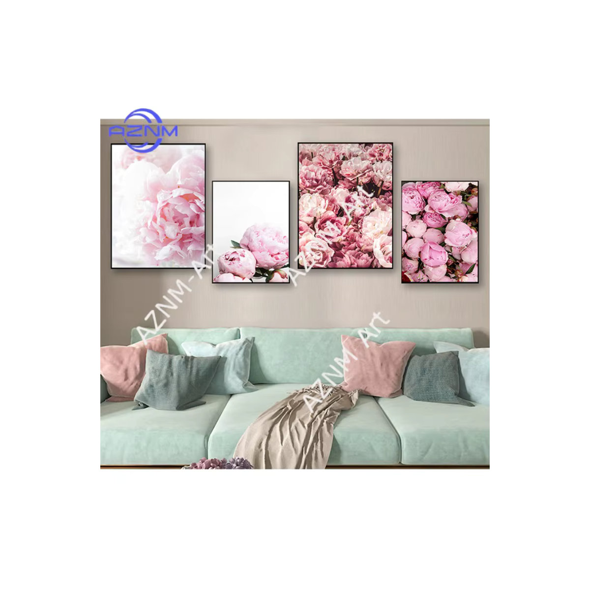 KAYOU Wandkunst Leinwandbild mit rosa Pfingstrosen im skandinavischen Design, florales Wandgemälde in Hochformat und rechteckiger Form, rahmenlos - Bild 4