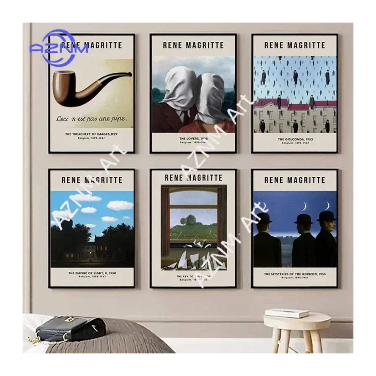 KAYOU Wandkunst Leinwandgemälde im surrealistischen Stil von Rene Magritte, modernes abstraktes Poster in Hochformat, mehrfarbig - Bild 1