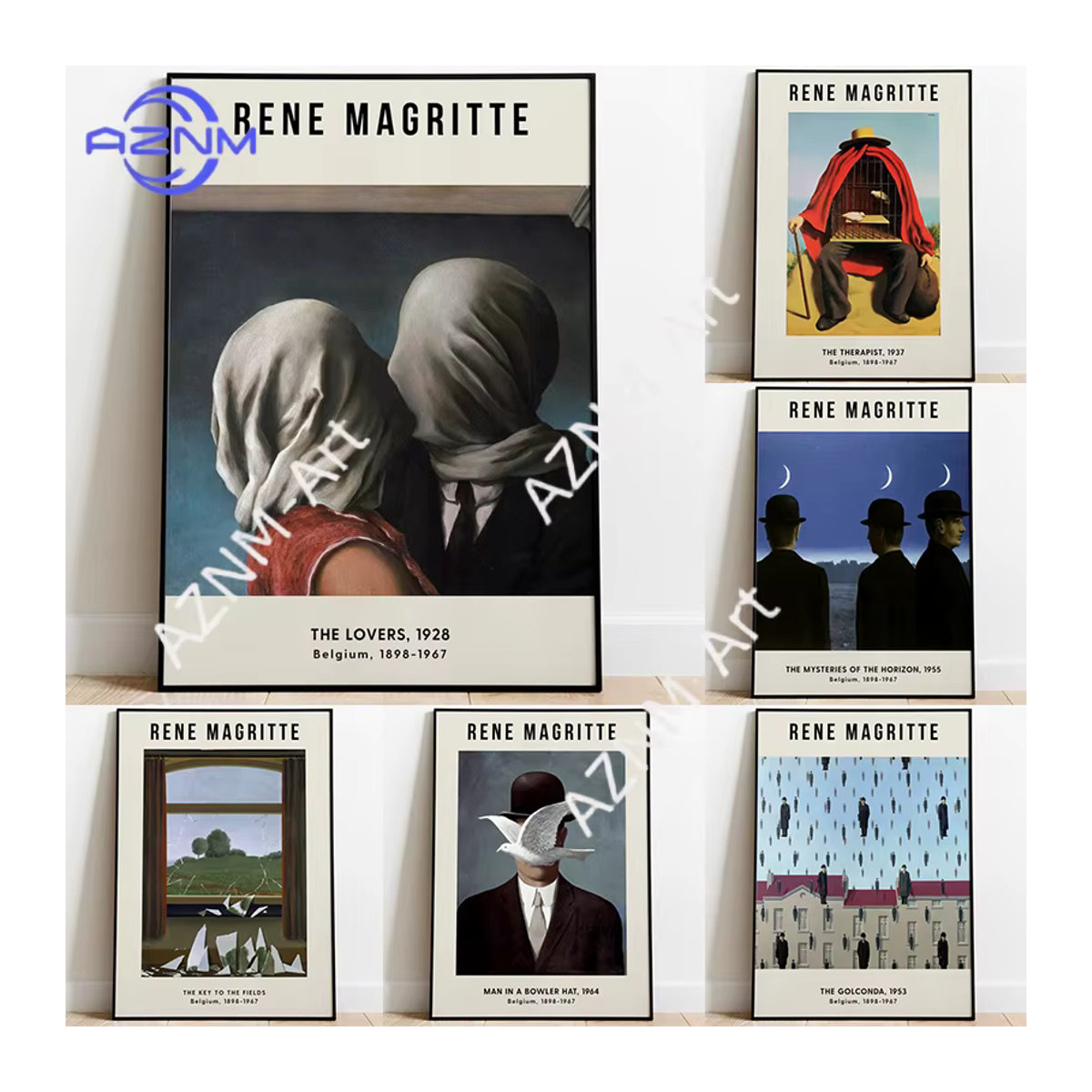 KAYOU Wandkunst Leinwandgemälde im surrealistischen Stil von Rene Magritte, modernes abstraktes Poster in Hochformat, mehrfarbig - Bild 2