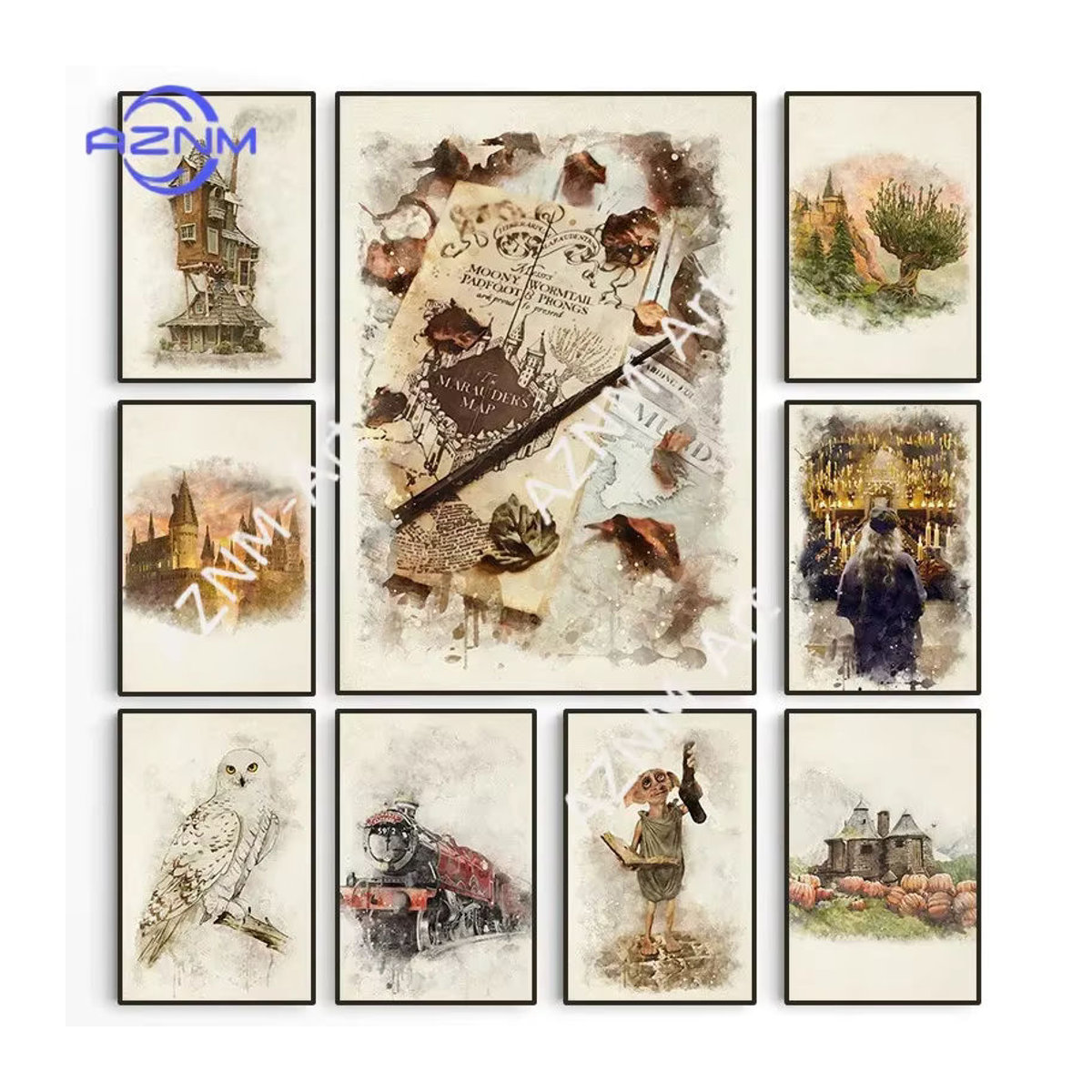 KAYOU Wandkunst-Poster mit Schloss, Eule und Kürbishaus als Leinwandgemälde in Vintage-Optik, mehrfarbig - Bild 2