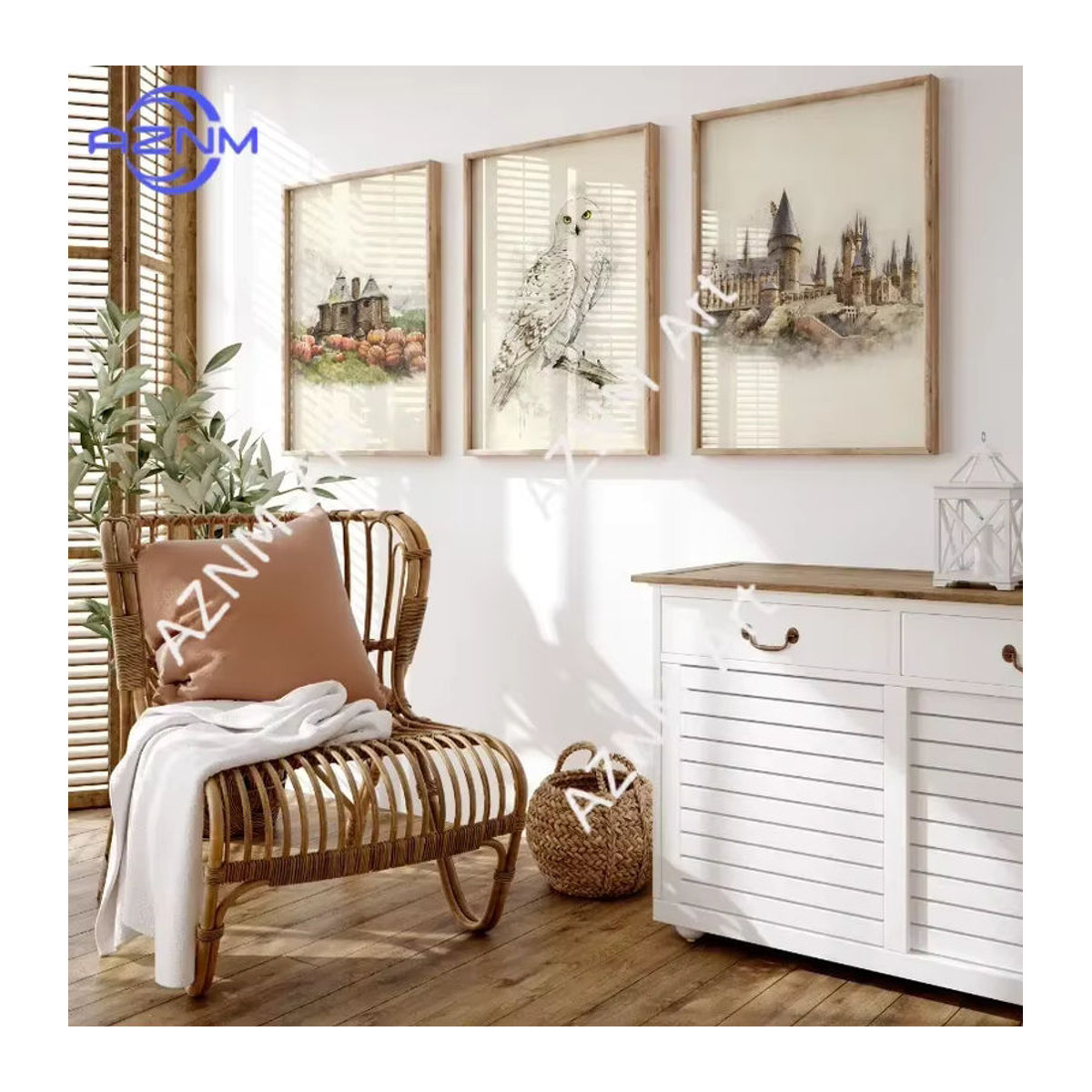 KAYOU Wandkunst-Poster mit Schloss, Eule und Kürbishaus als Leinwandgemälde in Vintage-Optik, mehrfarbig - Bild 3