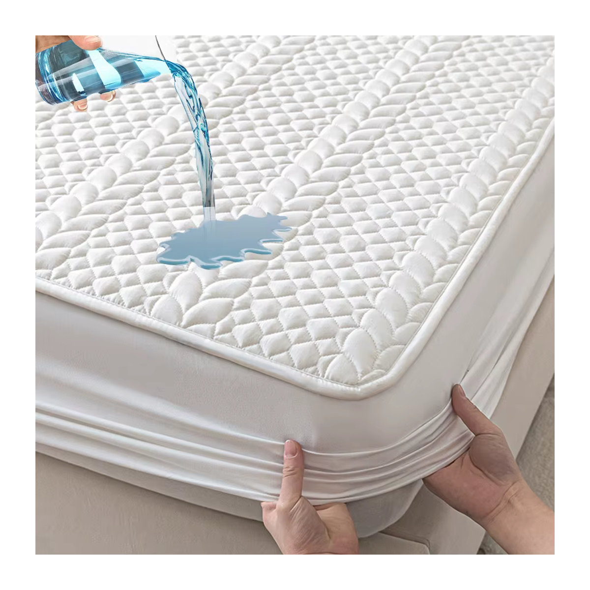 KDJEIKZ Wasserdichter gesteppter Matratzenschoner in Beige oder Weiß, atmungsaktiver Matratzenbezug mit Milben- und Bakterienschutz - Bild 2