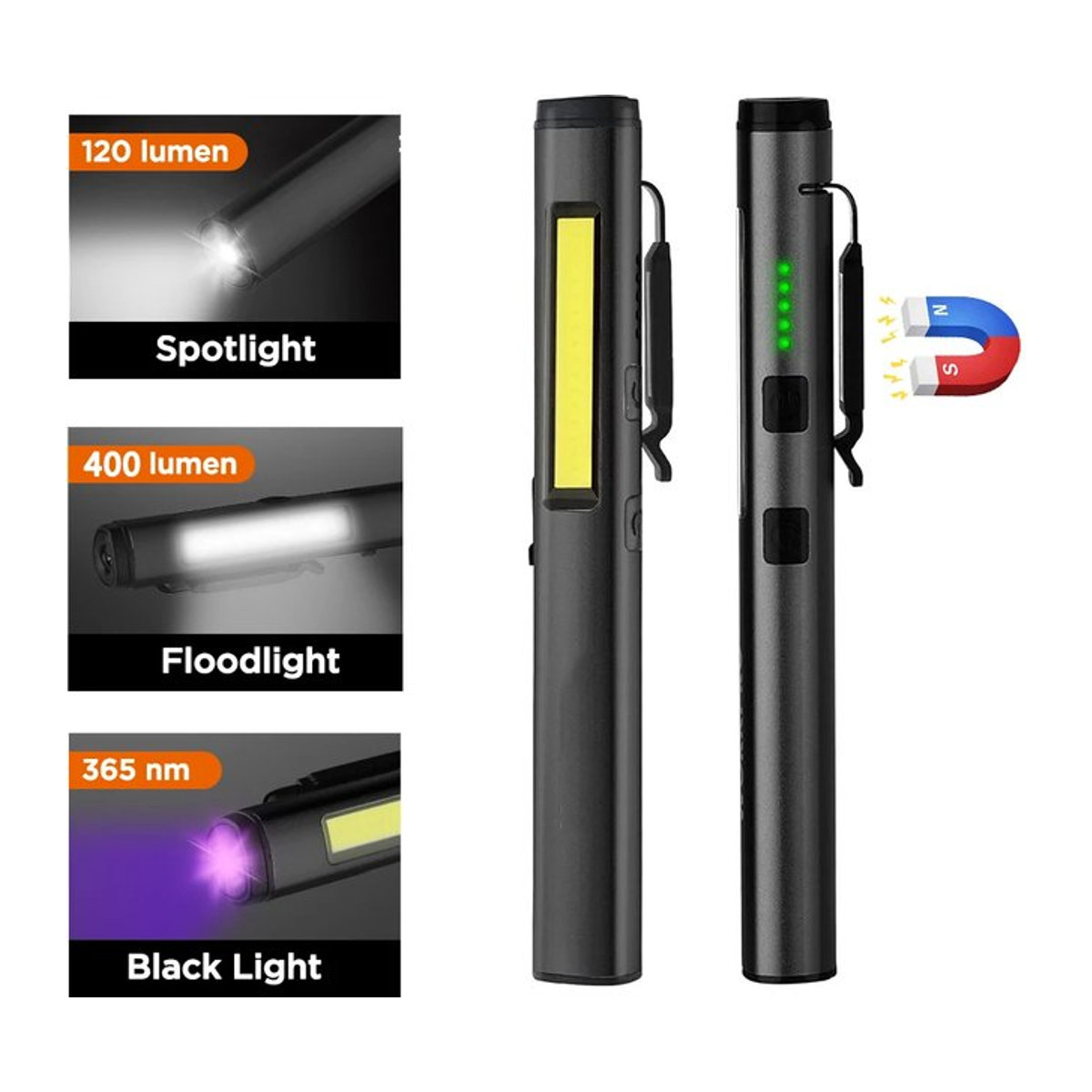 KDULIT 4-in-1 Multifunktions LED Stift Taschenlampe mit 800-mAh-Akku und Magnetfunktion, wiederaufladbar über USB - Bild 1