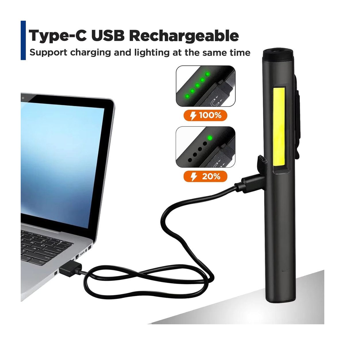 KDULIT 4-in-1 Multifunktions LED Stift Taschenlampe mit 800-mAh-Akku und Magnetfunktion, wiederaufladbar über USB - Bild 5