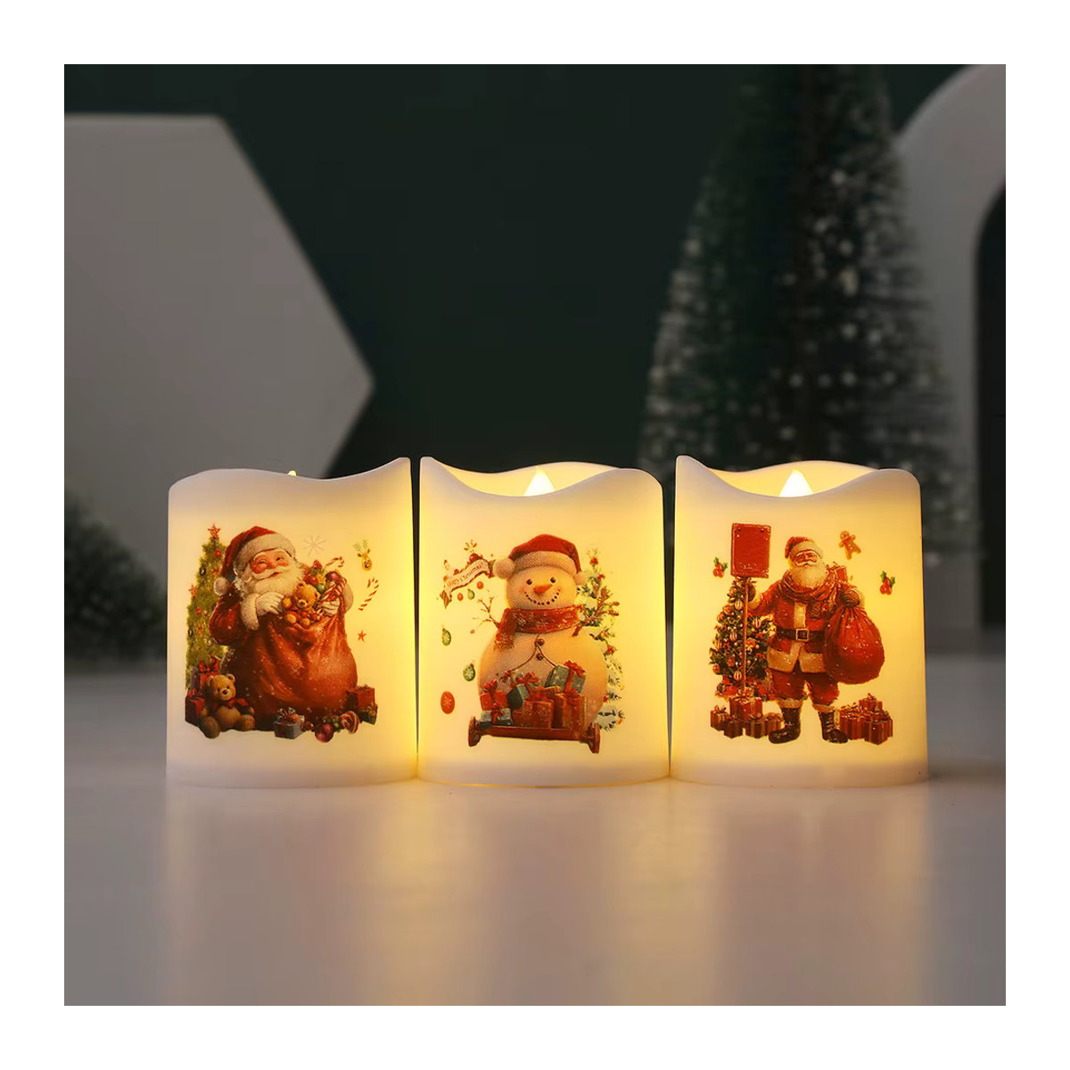 KDULIT Batteriebetriebene LED-Votivkerzen in Weiß mit Flackereffekt und Weihnachtsdesign, 12er Set - Bild 2