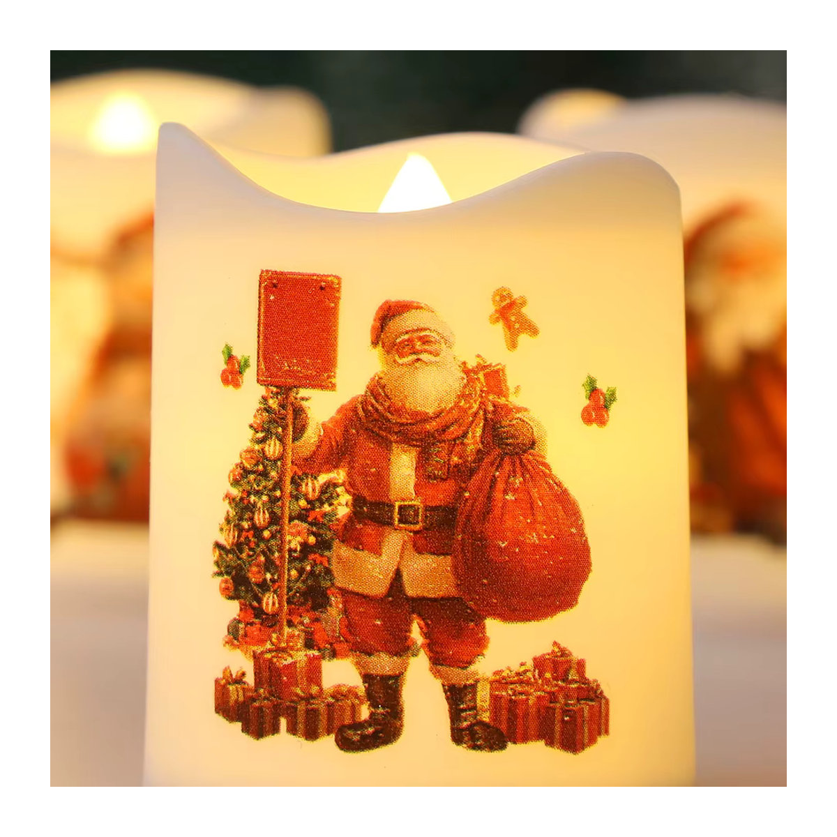 KDULIT Batteriebetriebene LED-Votivkerzen in Weiß mit Flackereffekt und Weihnachtsdesign, 12er Set - Bild 4