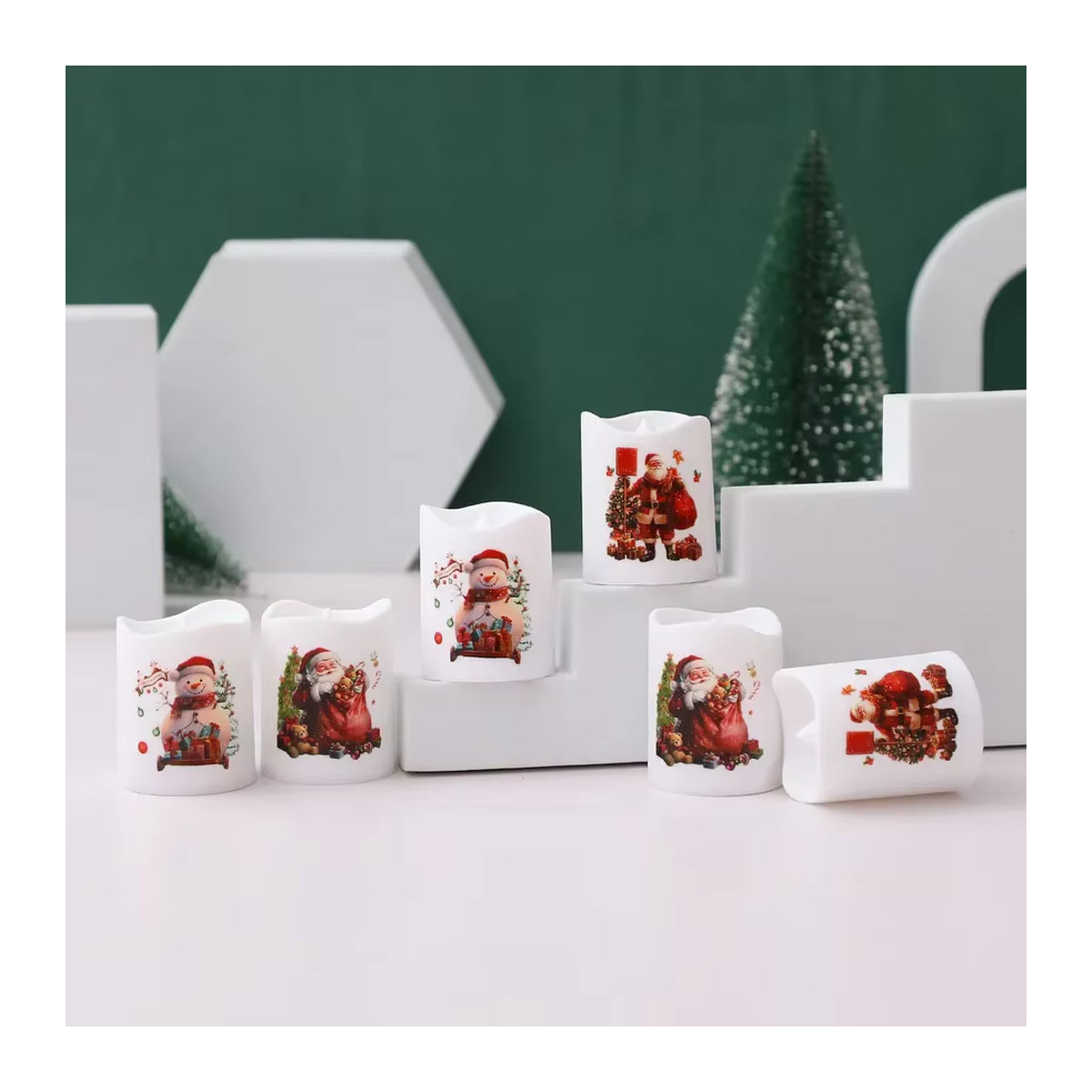 KDULIT Batteriebetriebene LED-Votivkerzen in Weiß mit Flackereffekt und Weihnachtsdesign, 12er Set - Bild 5